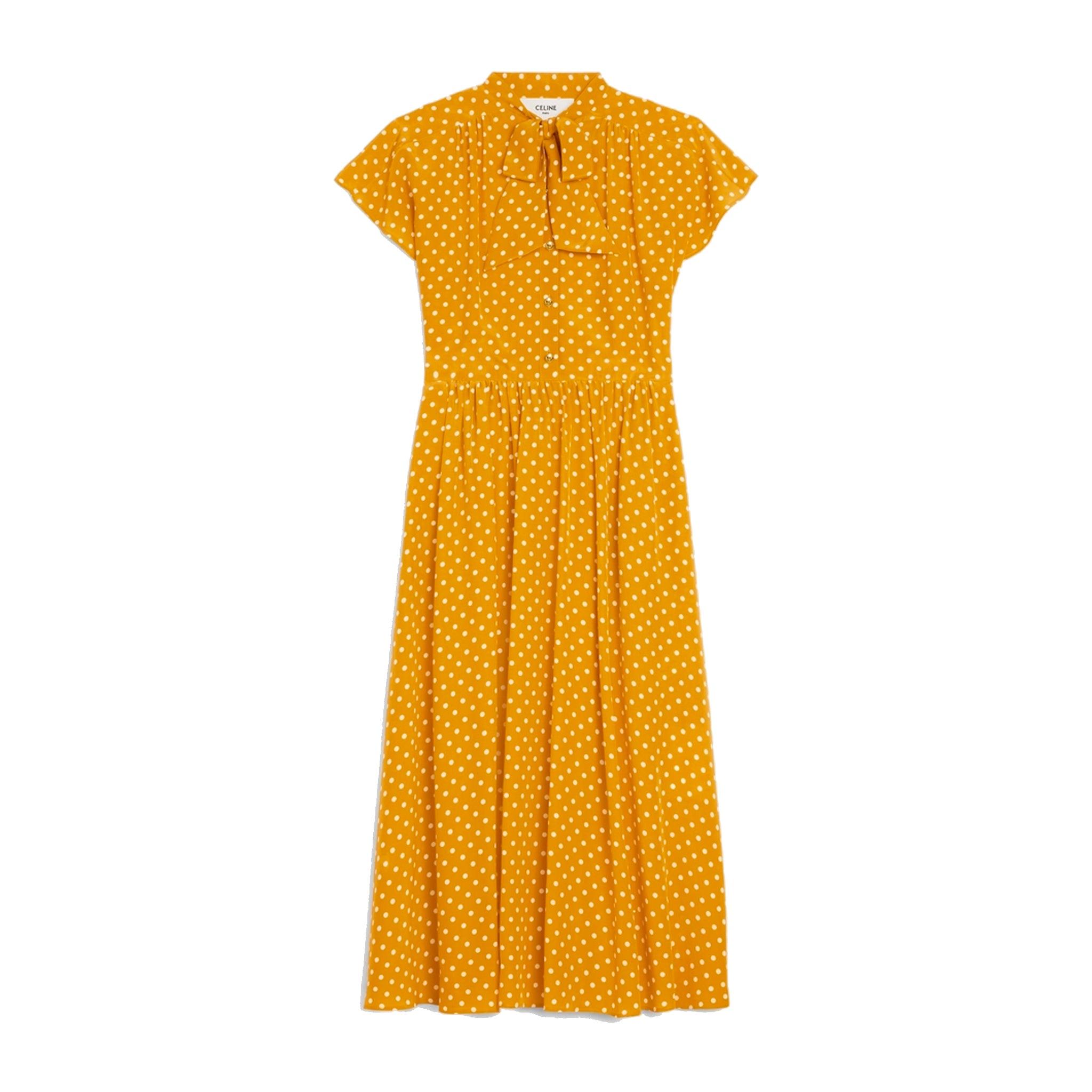 echo plastic lassen Celine Polka Dot Silk Dress in Yellow | Lyst