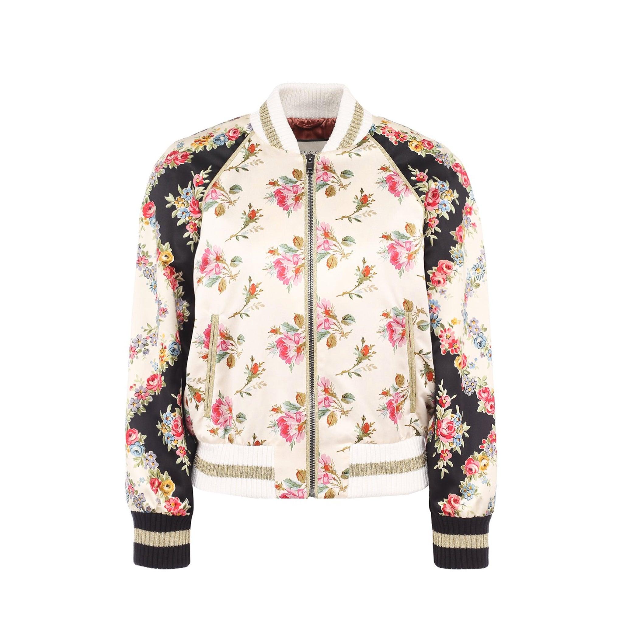 Gucci Flower Print Silk Bomber Jacket in Natural | Lyst