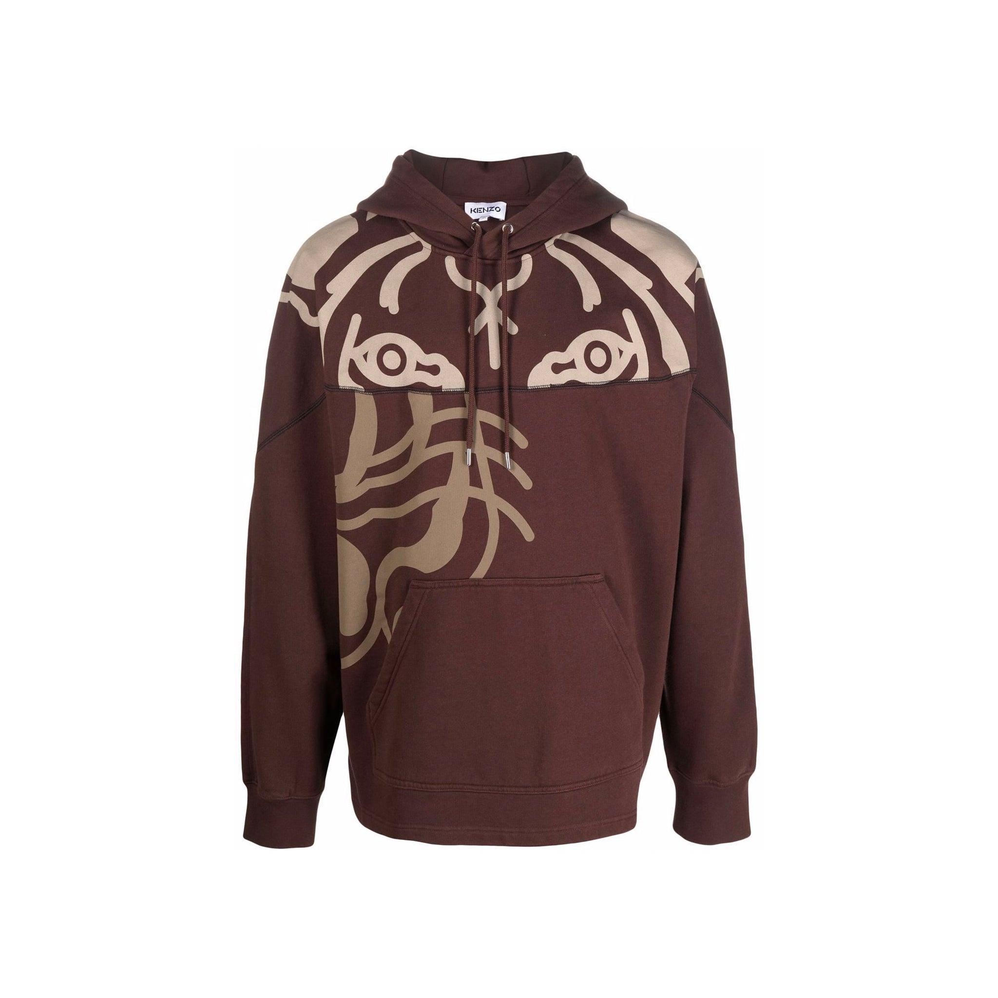 KENZO Tiger-print Pullover Hoodie Sweatshirt in Brown for Men | Lyst