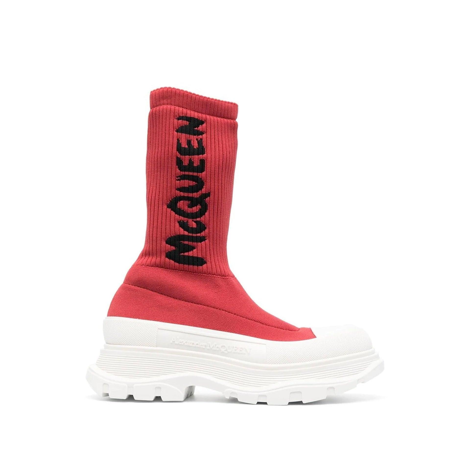 Alexander McQueen Sock style Logo print Boots in Red Lyst
