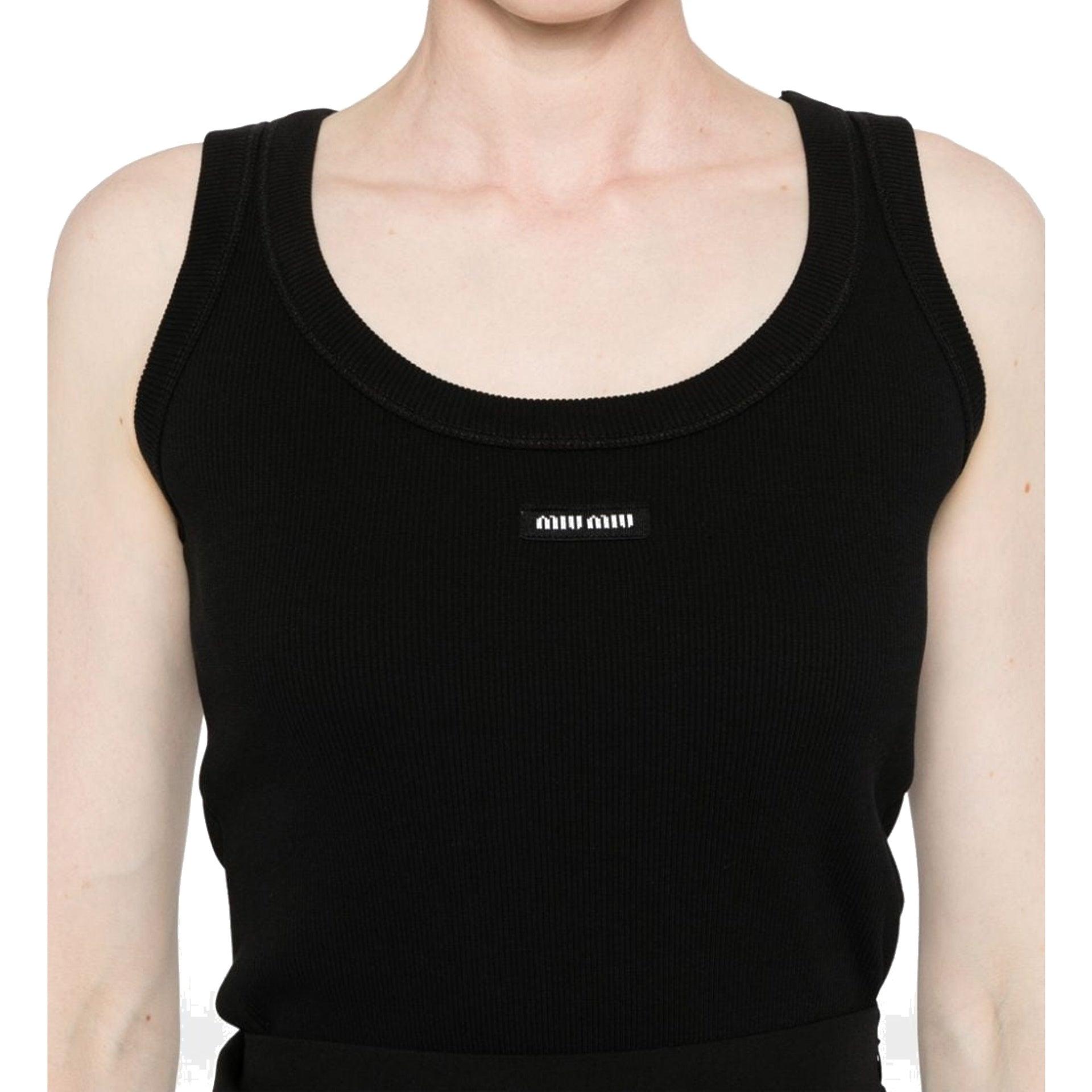 Miu Miu Ribbed Tank Top in Black | Lyst