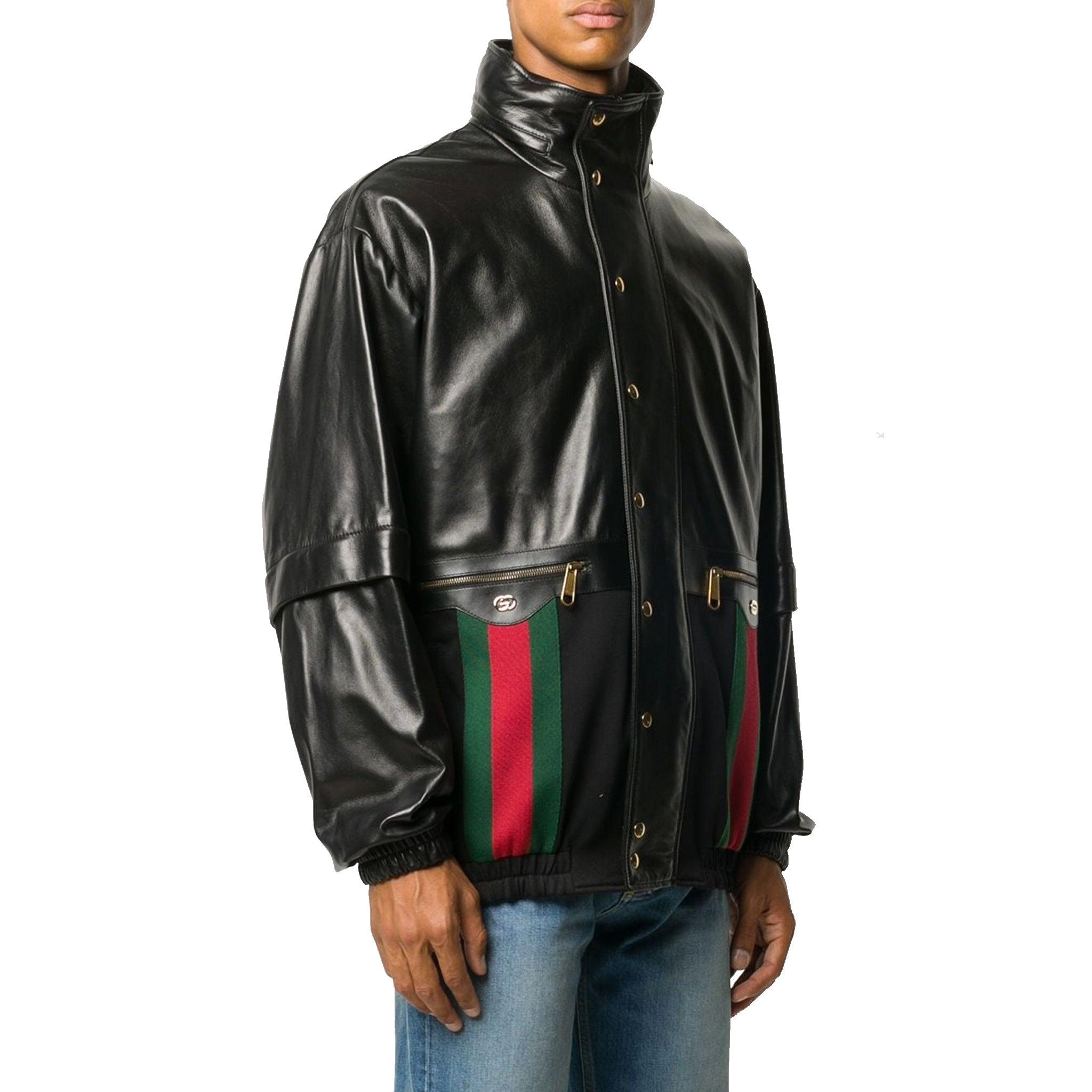 talentfulde september Det er billigt Gucci Web Leather Bomber Jacket in Black for Men | Lyst