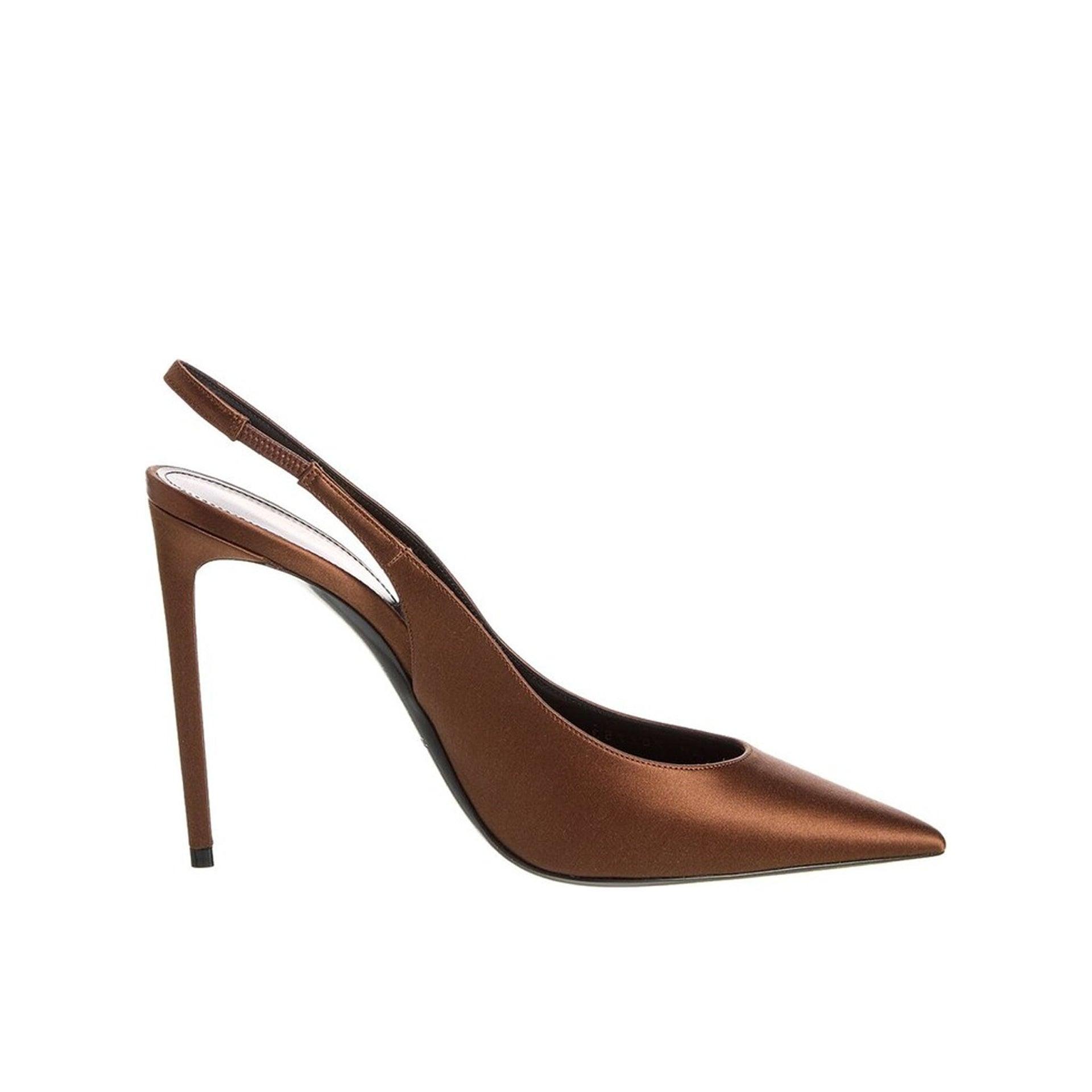 Saint Laurent Silk Satin Slingback Pumps in Brown Lyst UK