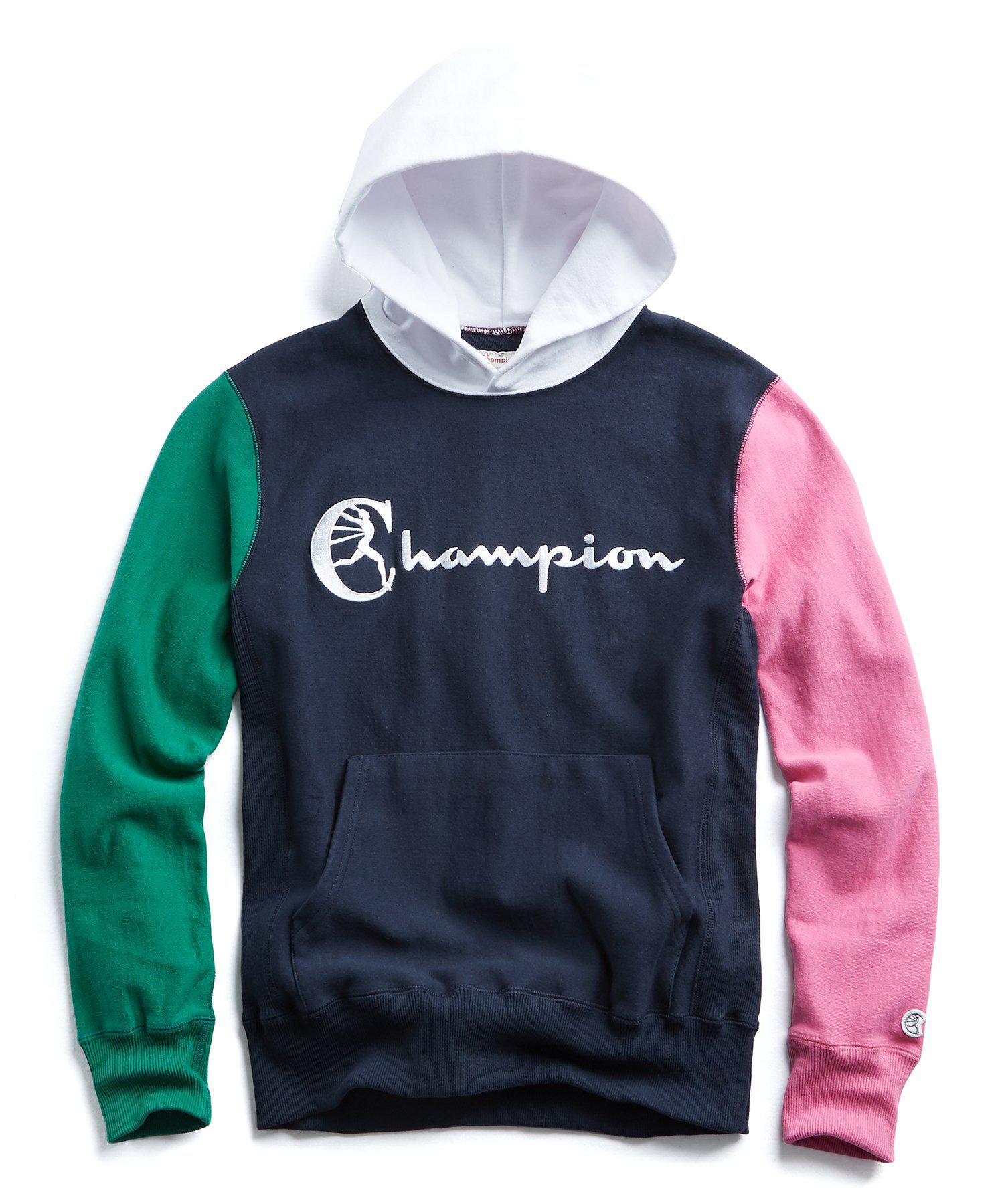 champion navy colorblock hoodie sweatshirt