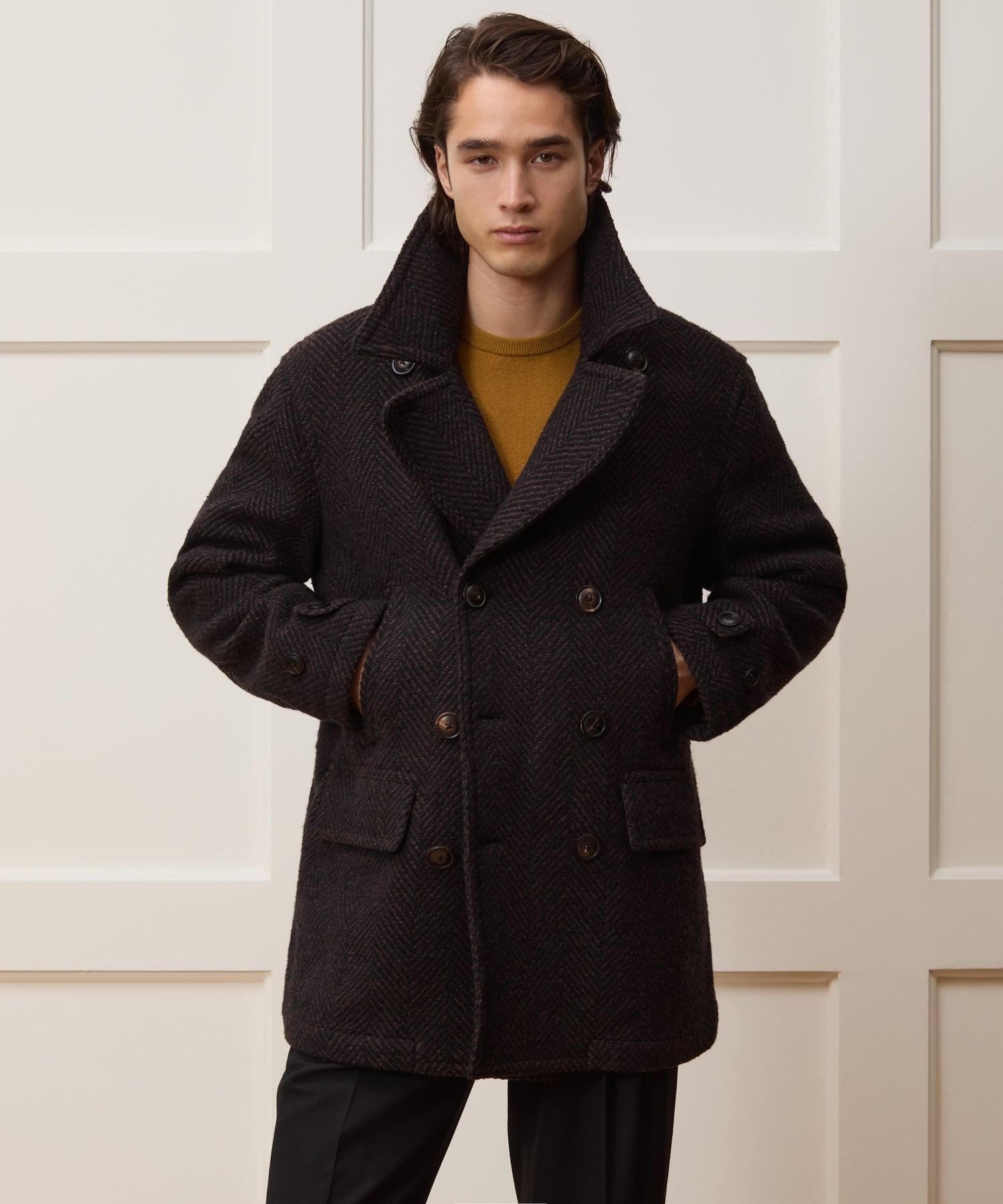 Todd Snyder Italian Wool Herringbone Peacoat in Brown for Men | Lyst