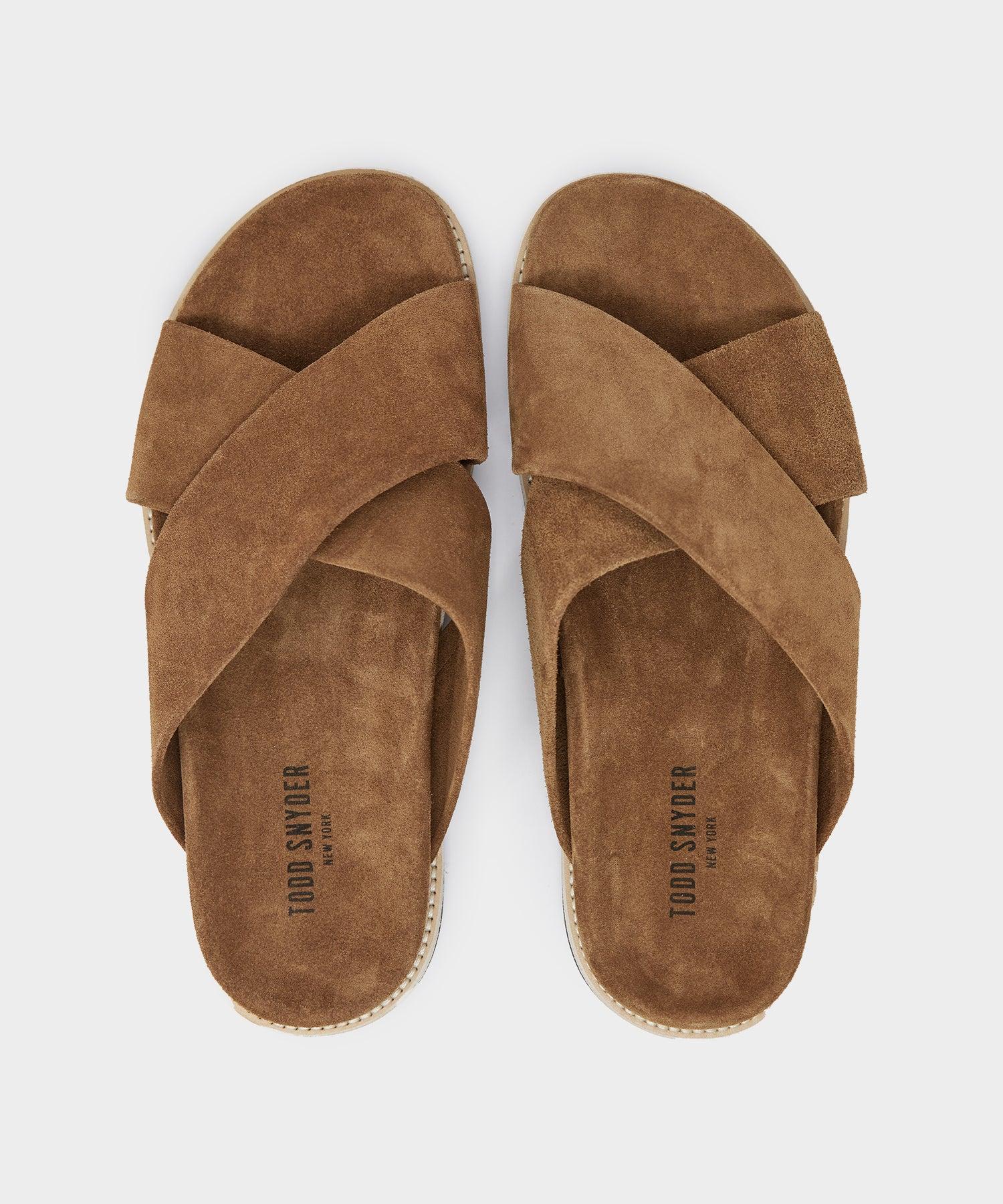 Todd Snyder Dark Brown Suede Sandals Todd Snyder Dark Brown Woven Leather Cross-Strap Slide  main image 3