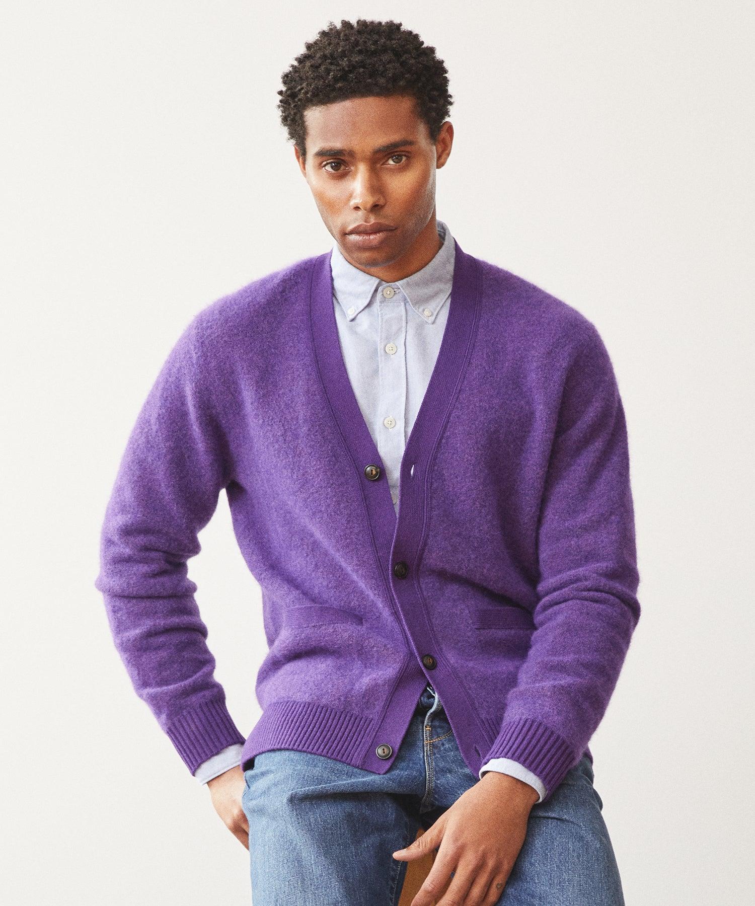 Men's purple cardigan sweater hotsell