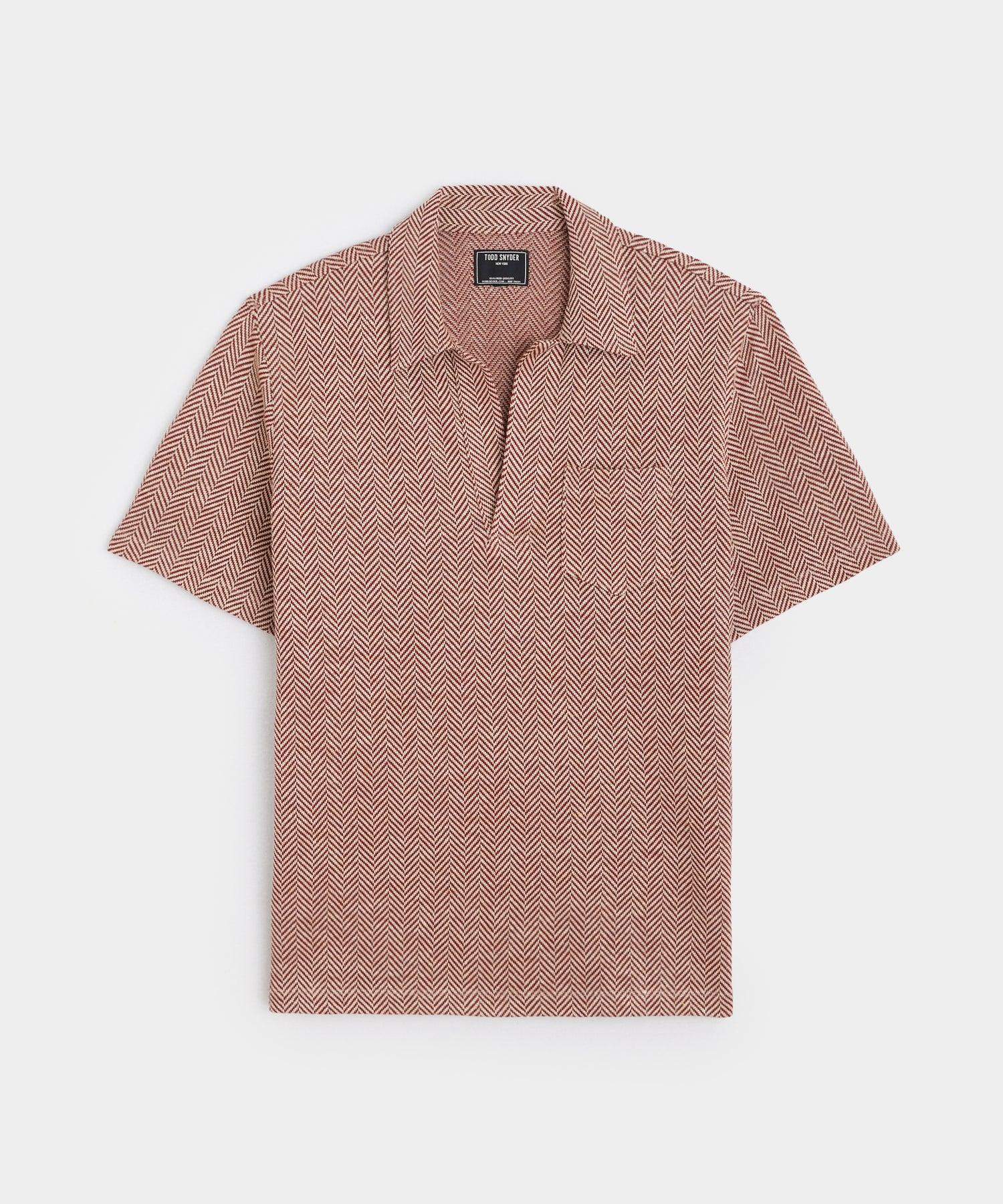 Todd Snyder Herringbone Knit Polo in Pink for Men Lyst