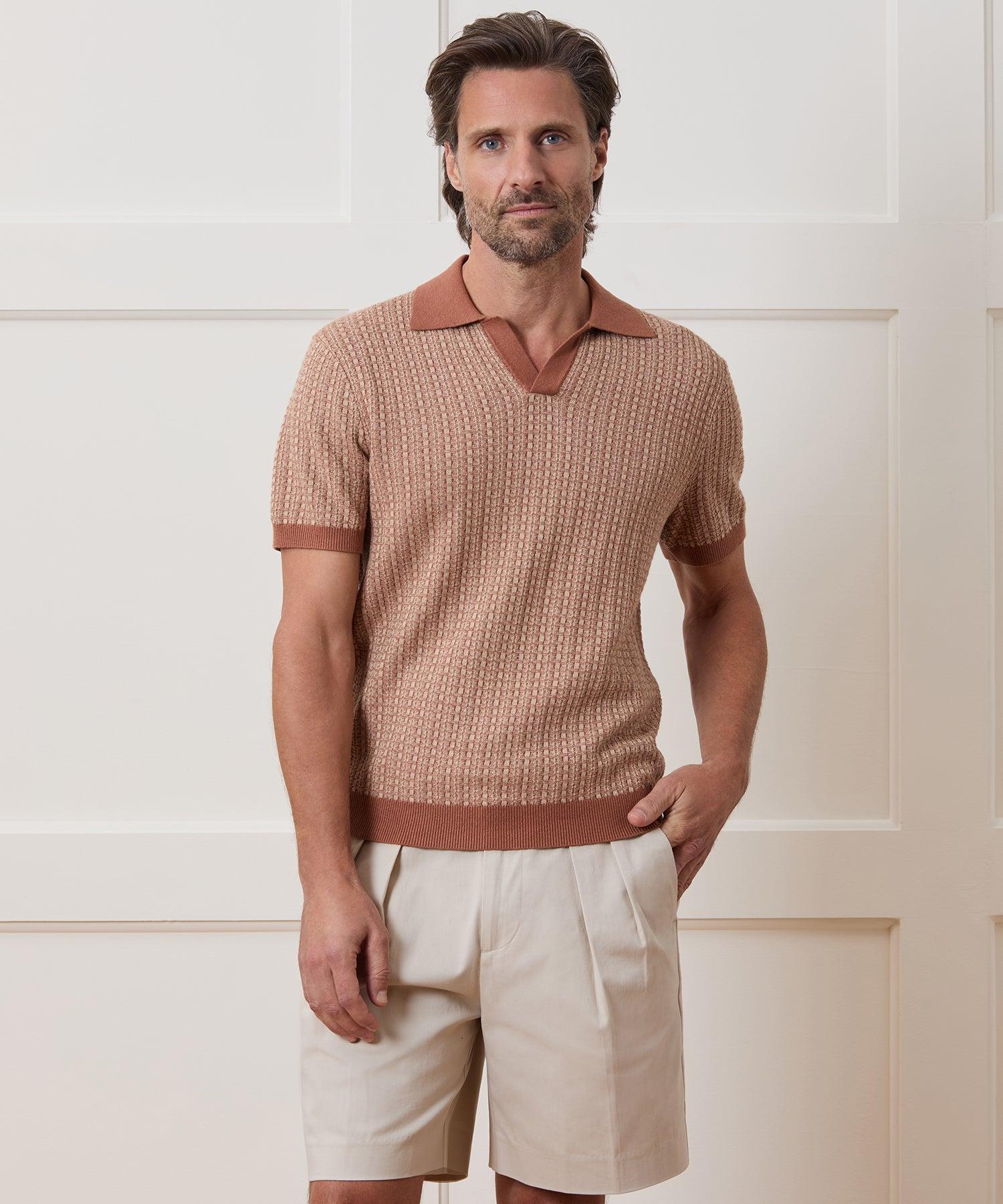 Todd Snyder Linen Geometric Montauk Sweater Polo in Natural for