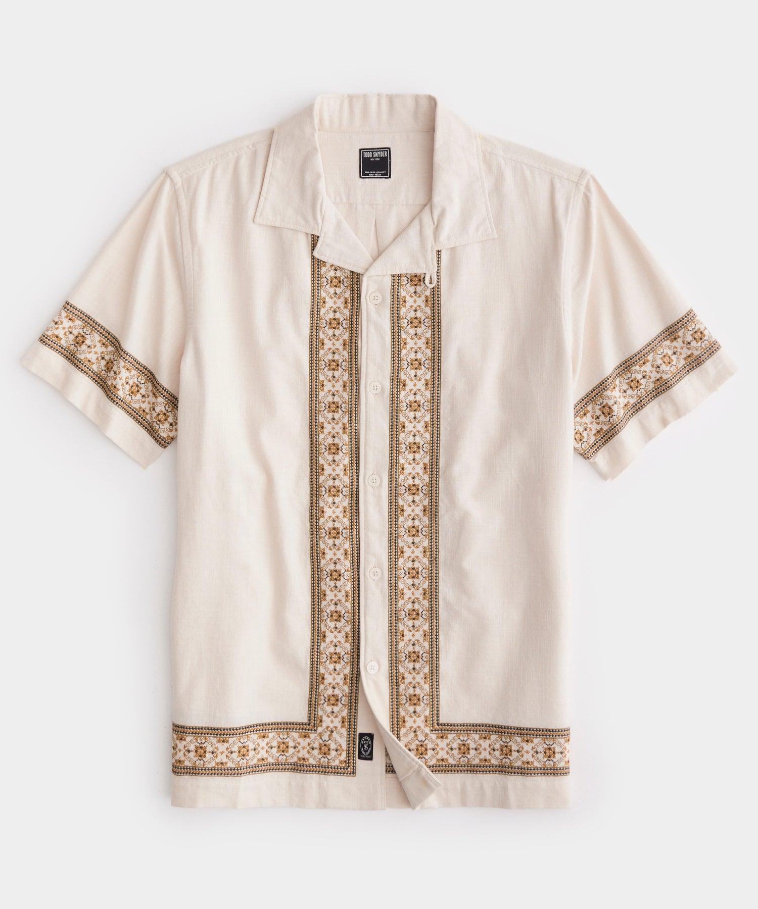 Todd Snyder Border Embroidered Camp Collar Shirt in Natural for Men | Lyst