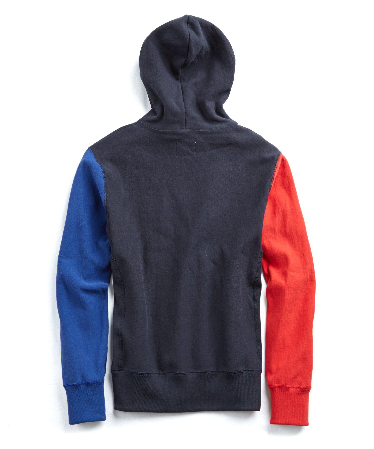 champion blue and red hoodie