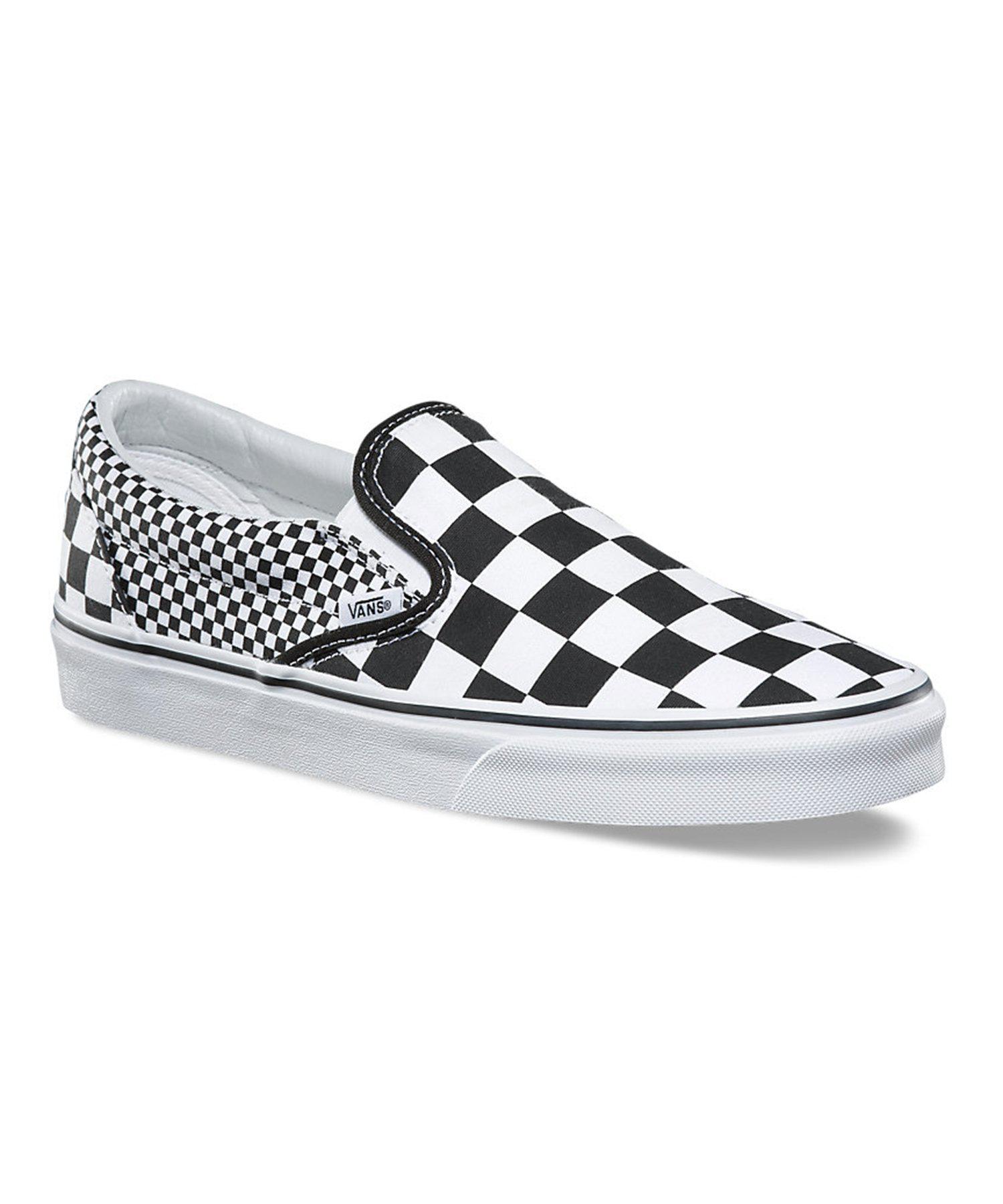 mixed checkered slip on vans