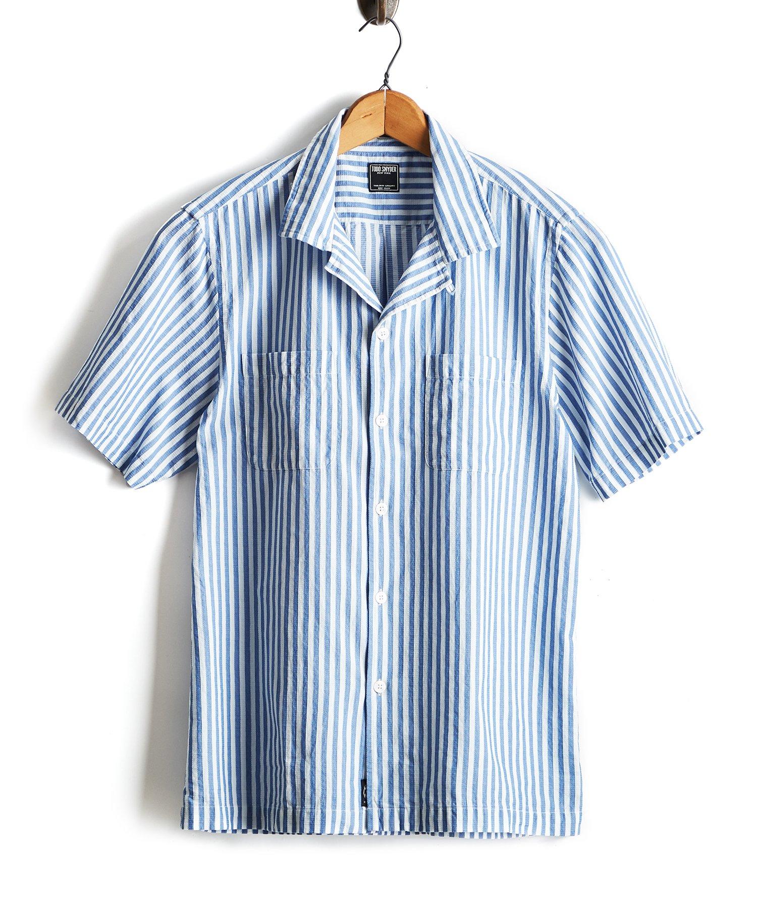 Todd Synder X Champion Cotton Short Sleeve Two Pocket Camp Collar Blue