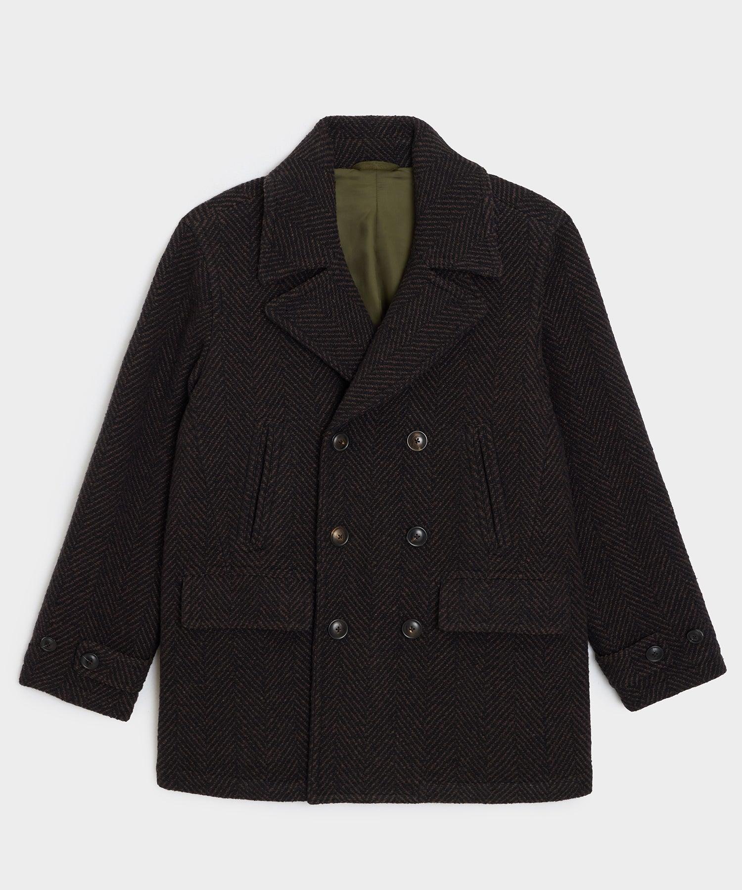 Todd Snyder Italian Wool Herringbone Peacoat in Brown for Men | Lyst