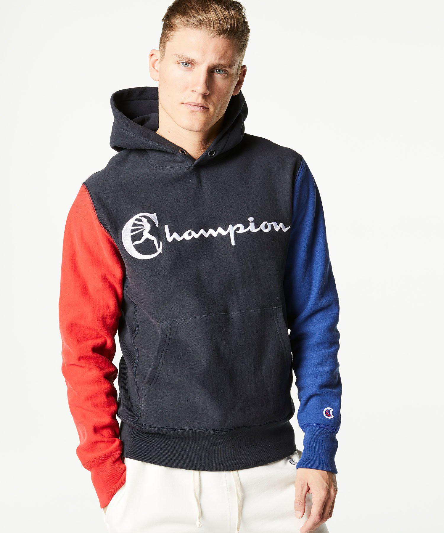 red blue grey champion hoodie