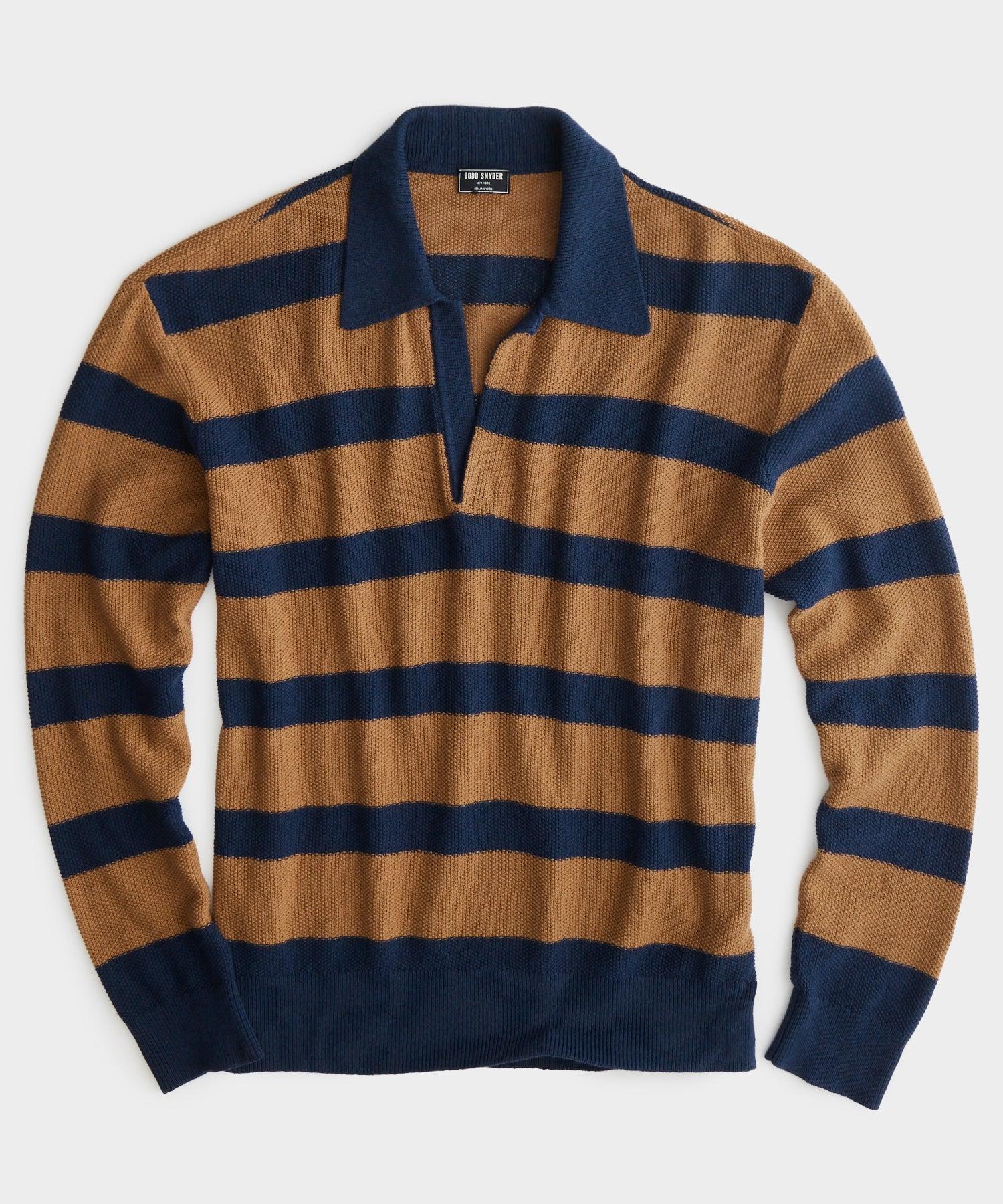 Todd Snyder Striped Recycled Cotton Long-sleeve Polo in Blue for Men | Lyst