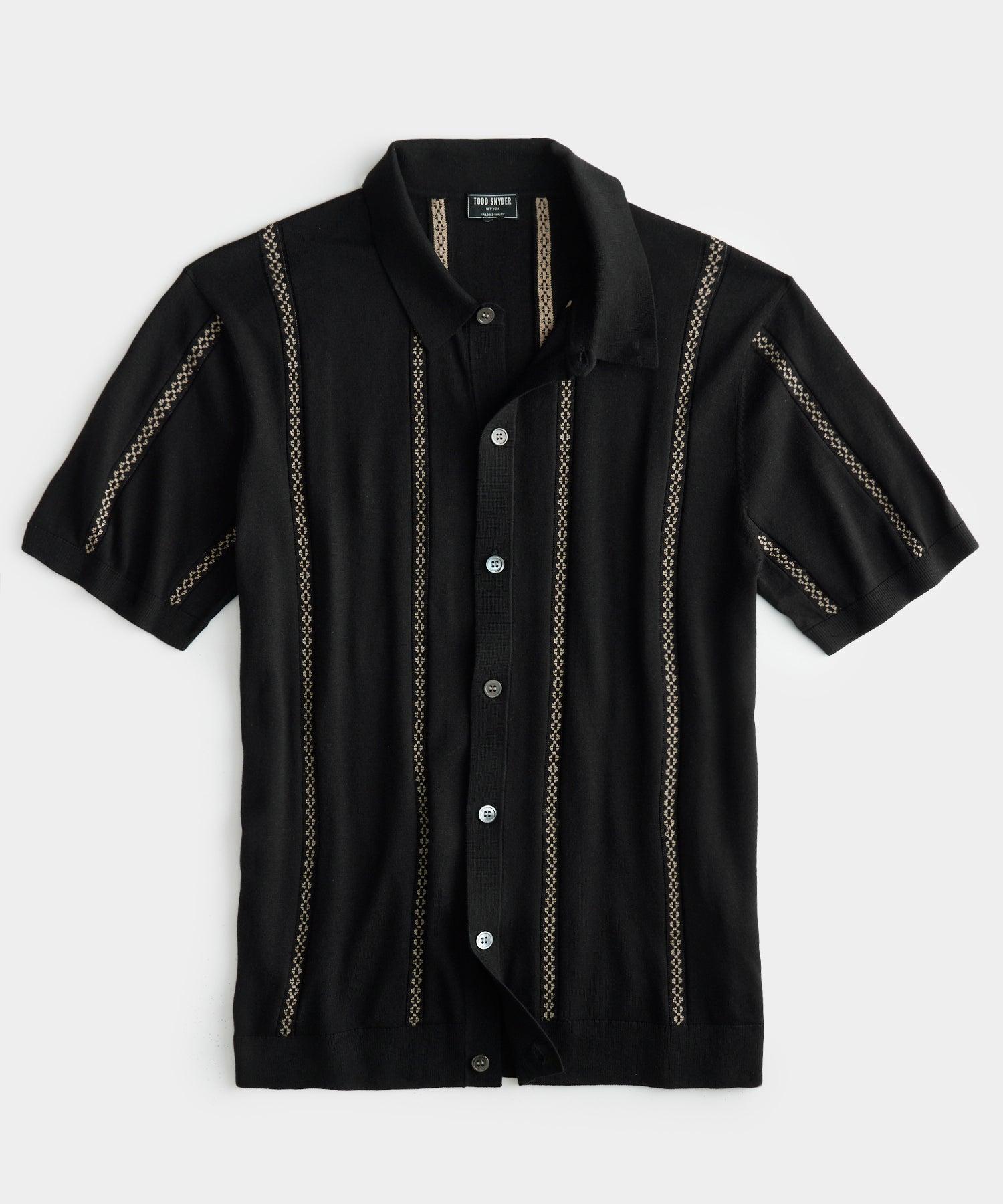 Todd Snyder Deco Stripe Full-placket Polo in Black for Men | Lyst