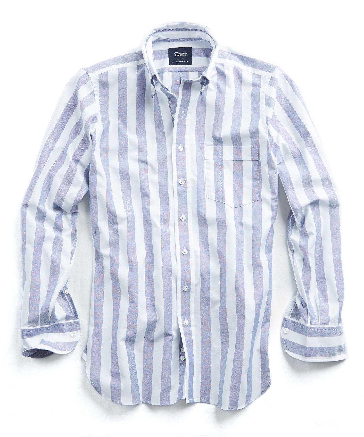 Drake's Broad Stripe Oxford Button Down Shirt in Blue for Men Lyst