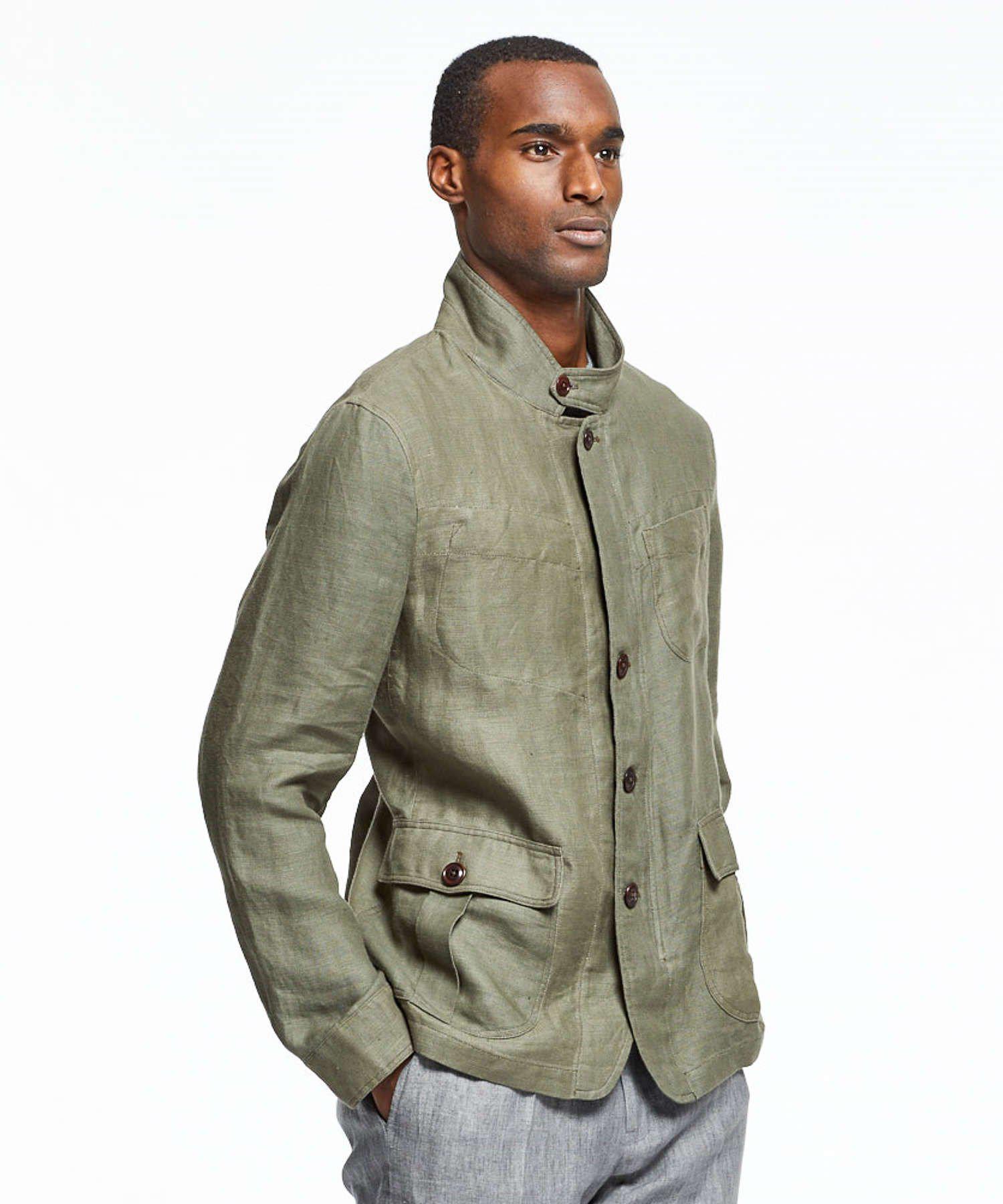 Todd Snyder Coated Linen Safari Jacket In Olive in Green for Men - Lyst