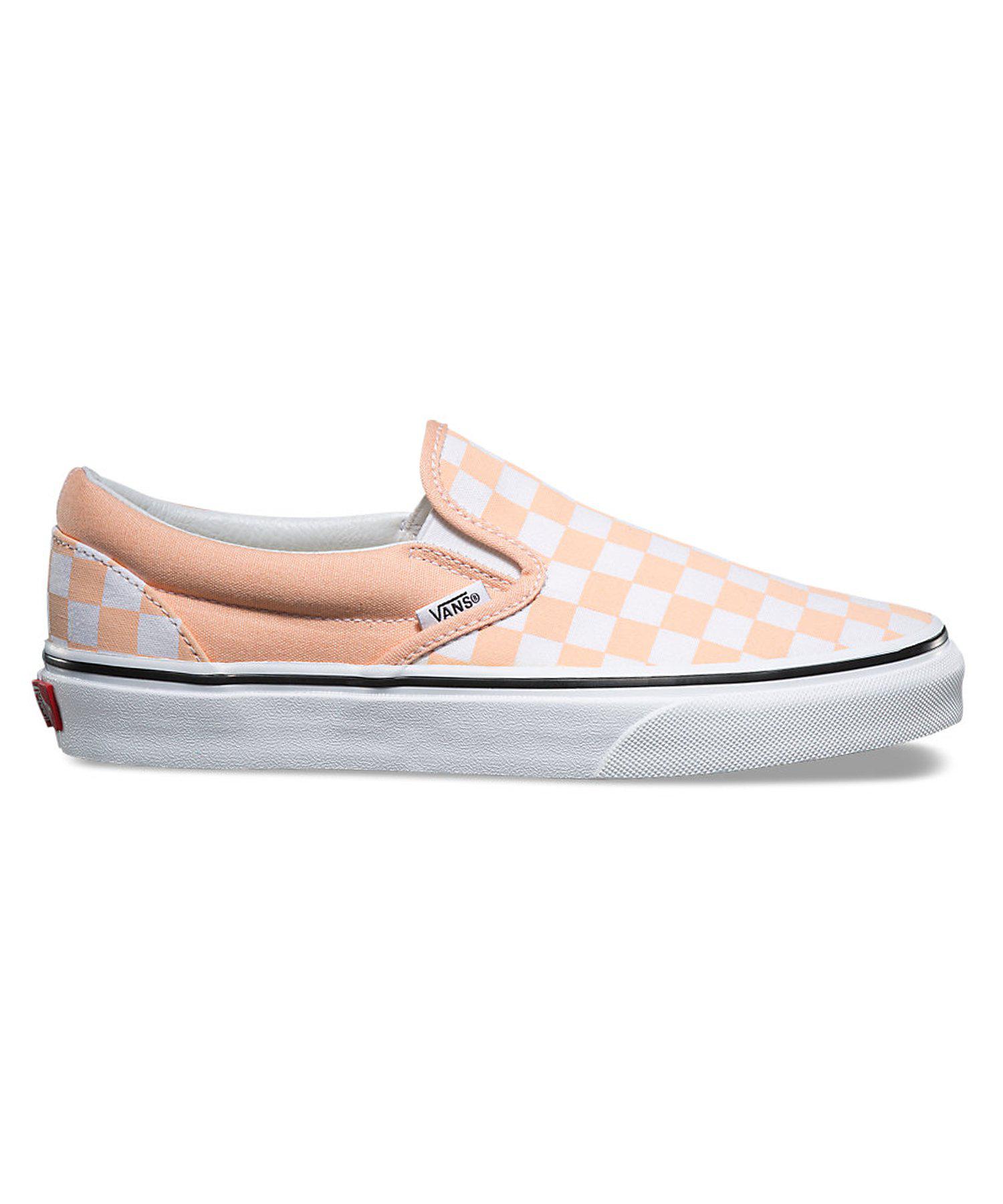 vans checkerboard slip on bleached apricot