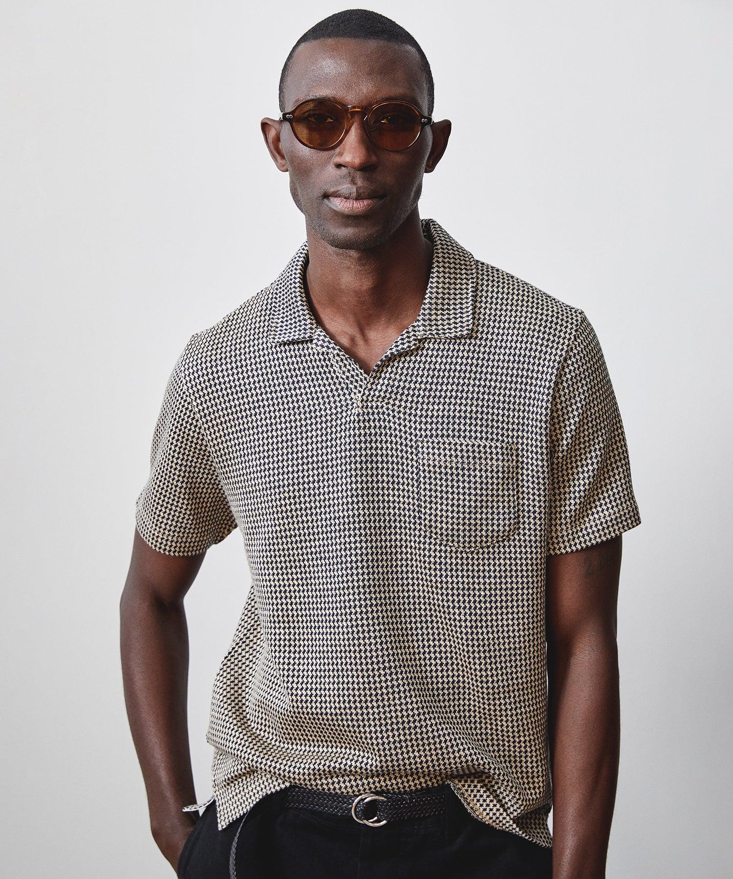 Todd Snyder Houndstooth Knit Polo in Gray for Men Lyst