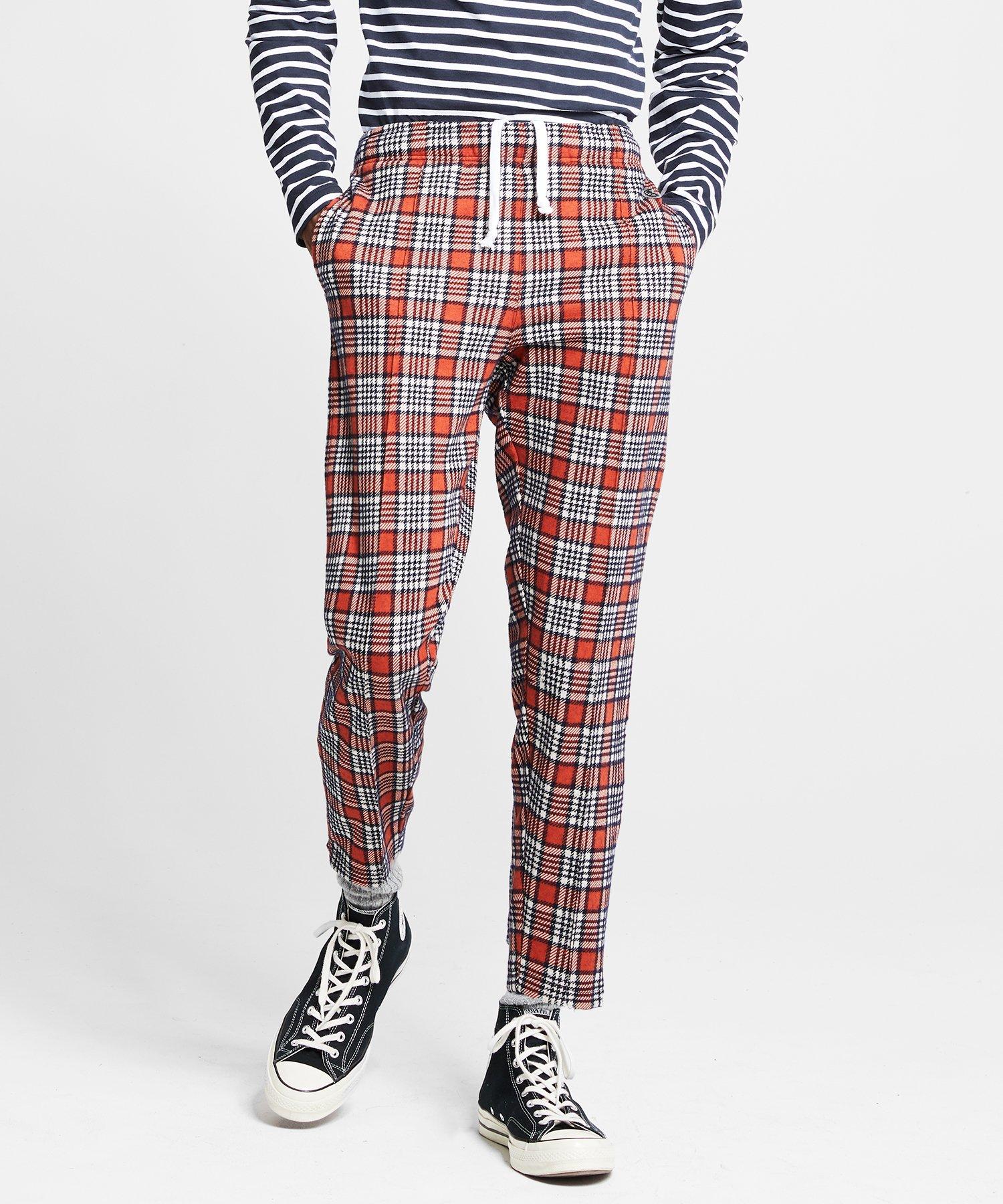 Todd Snyder Champion Wool Orange Plaid Pintuck Track Pant for Men 