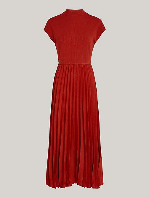 Tommy Hilfiger Geplooide Midi-jurk Met Opstaande Hals in het Rood