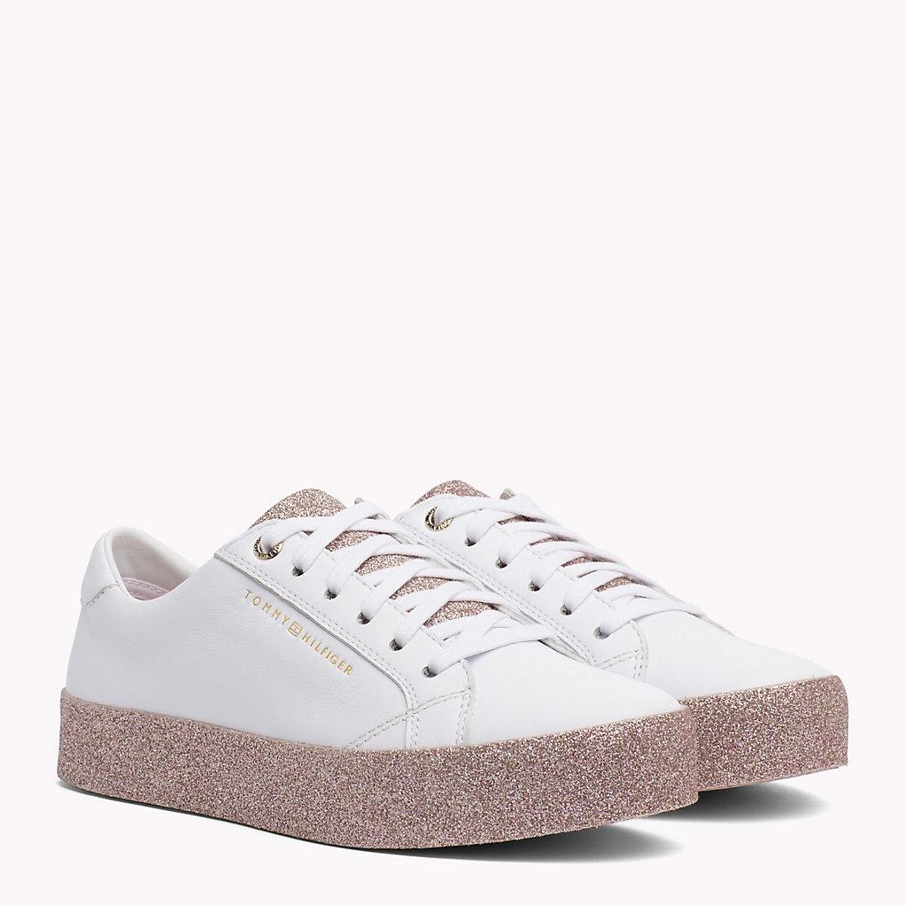 Leather Sparkle Flatform Trainers 