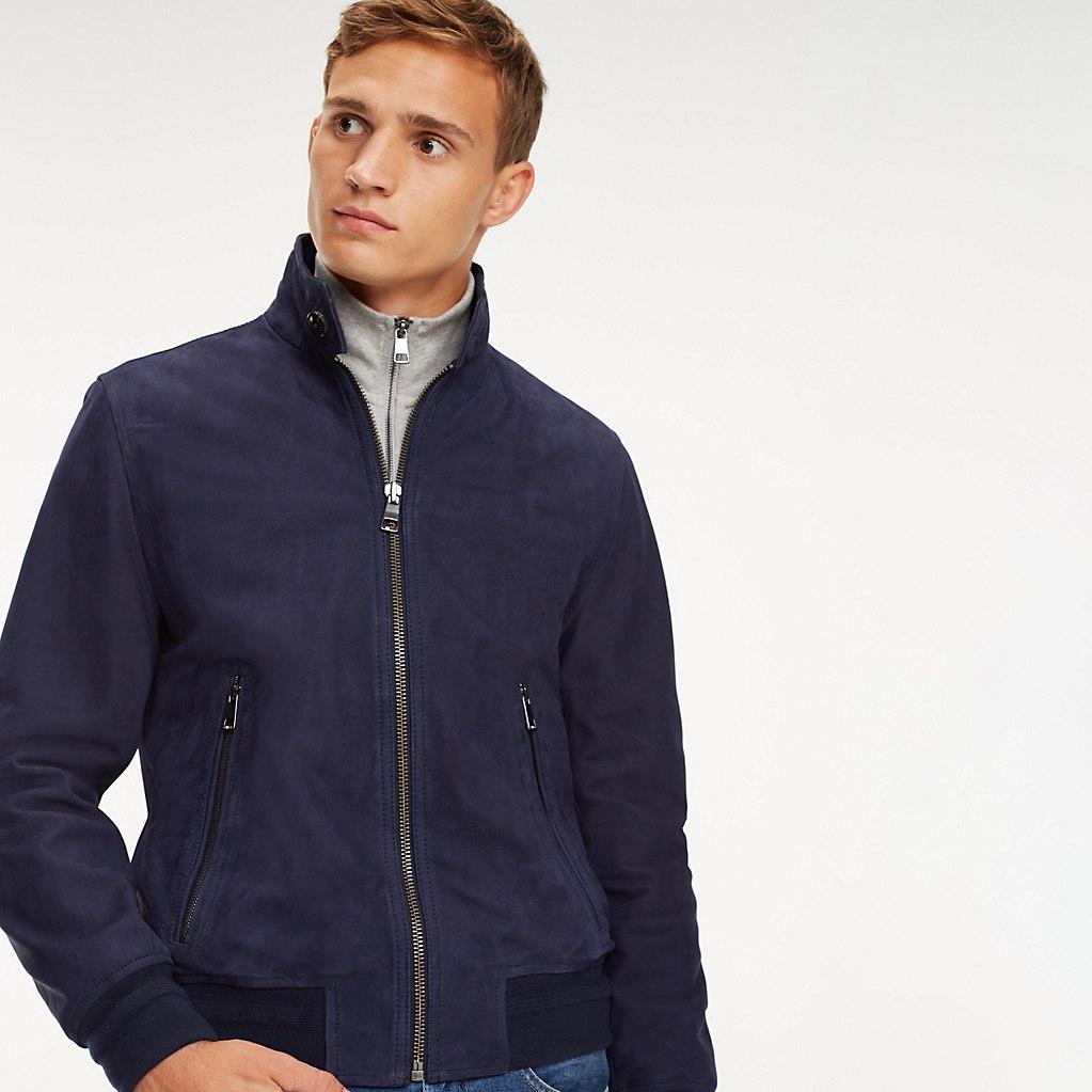 Download Tommy Hilfiger Suede Harrington Jacket in Blue for Men - Lyst