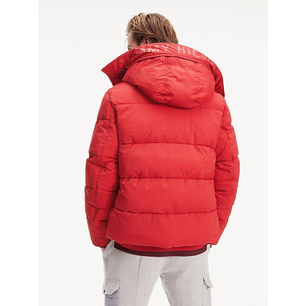 Tommy Hilfiger Synthetic Stretch Hooded Bomber Jacket in Red for Men - Lyst