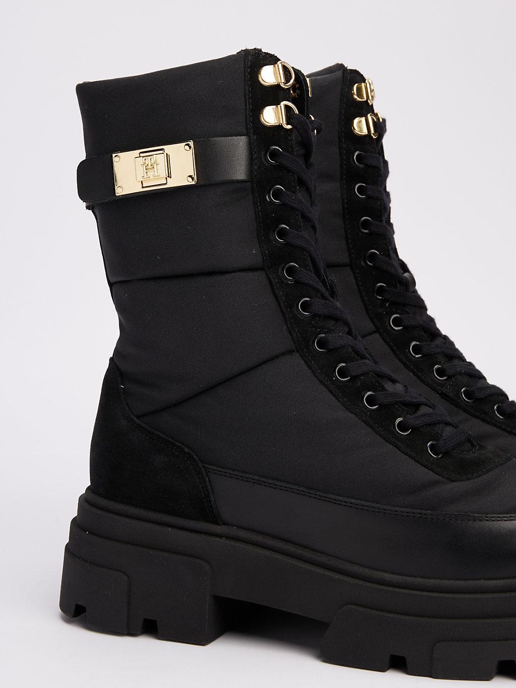 Mixed check block heel cleated biker boot best sale