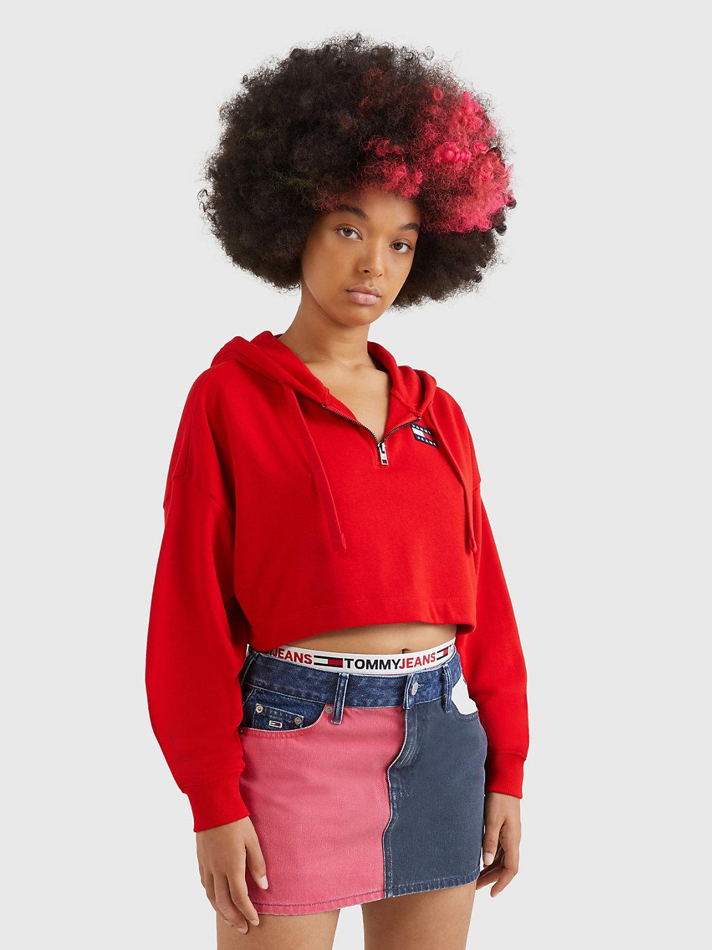 tommy badge quarter zip drawstring sweatshirt
