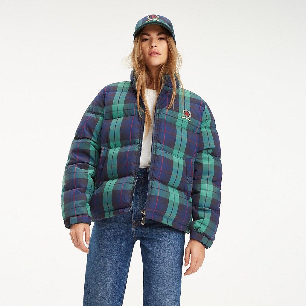 tommy hilfiger plaid puffer jacket