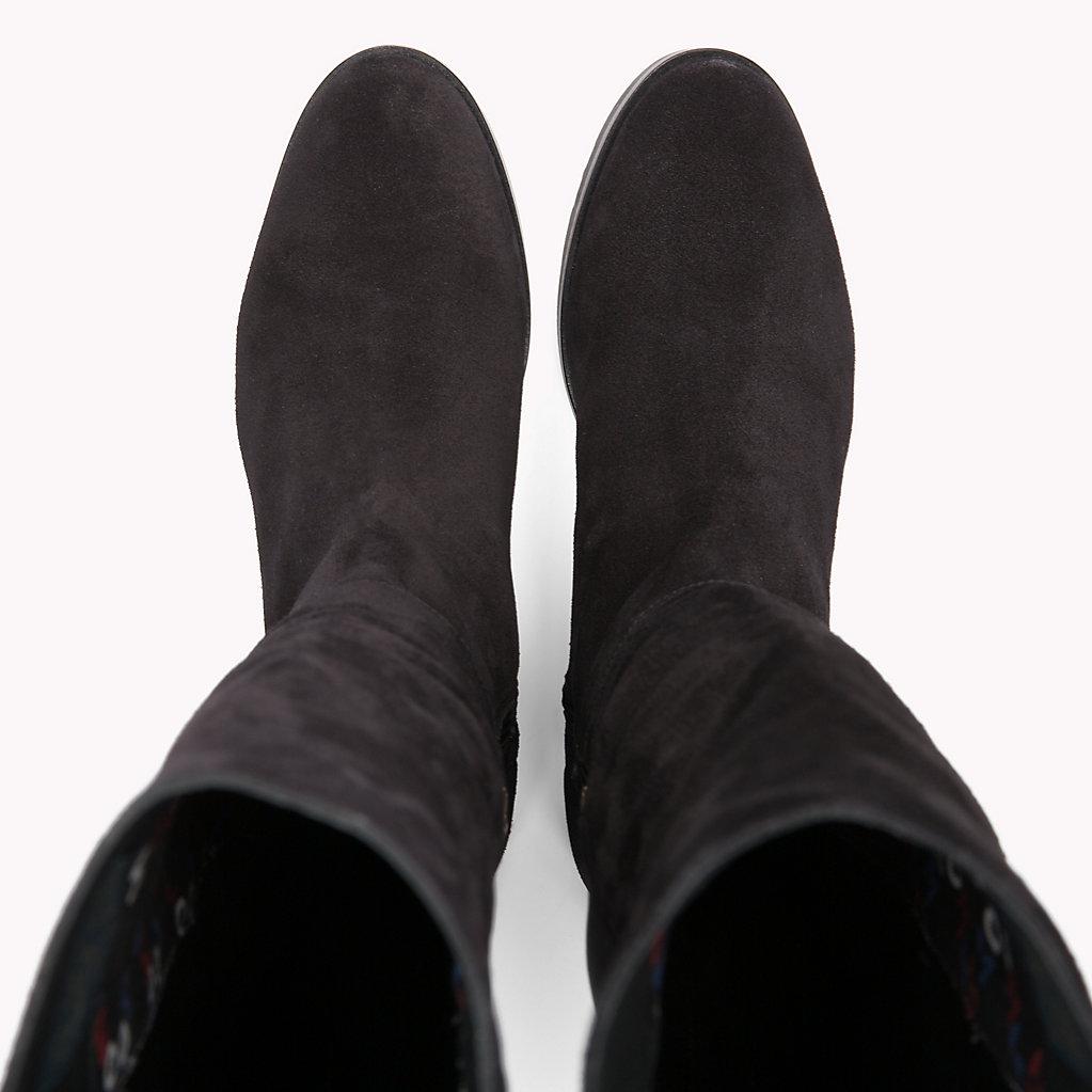 tommy hilfiger monogram buckle stretch boots
