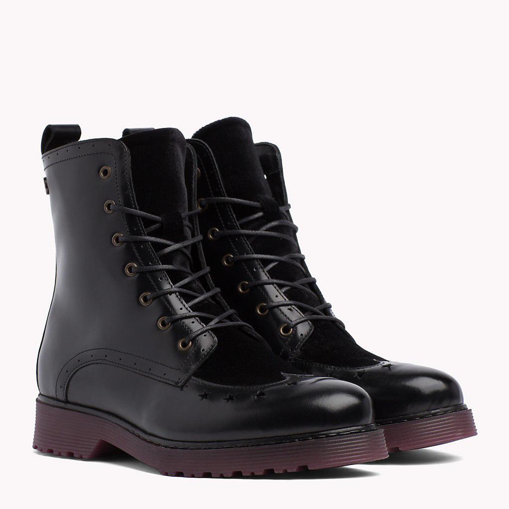 tommy hilfiger star brogue leather boots