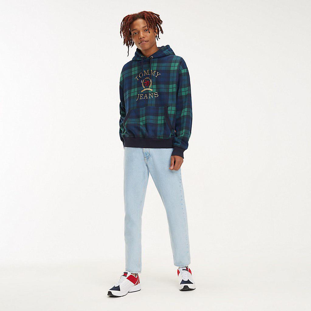 tommy jeans plaid crest logo hoodie