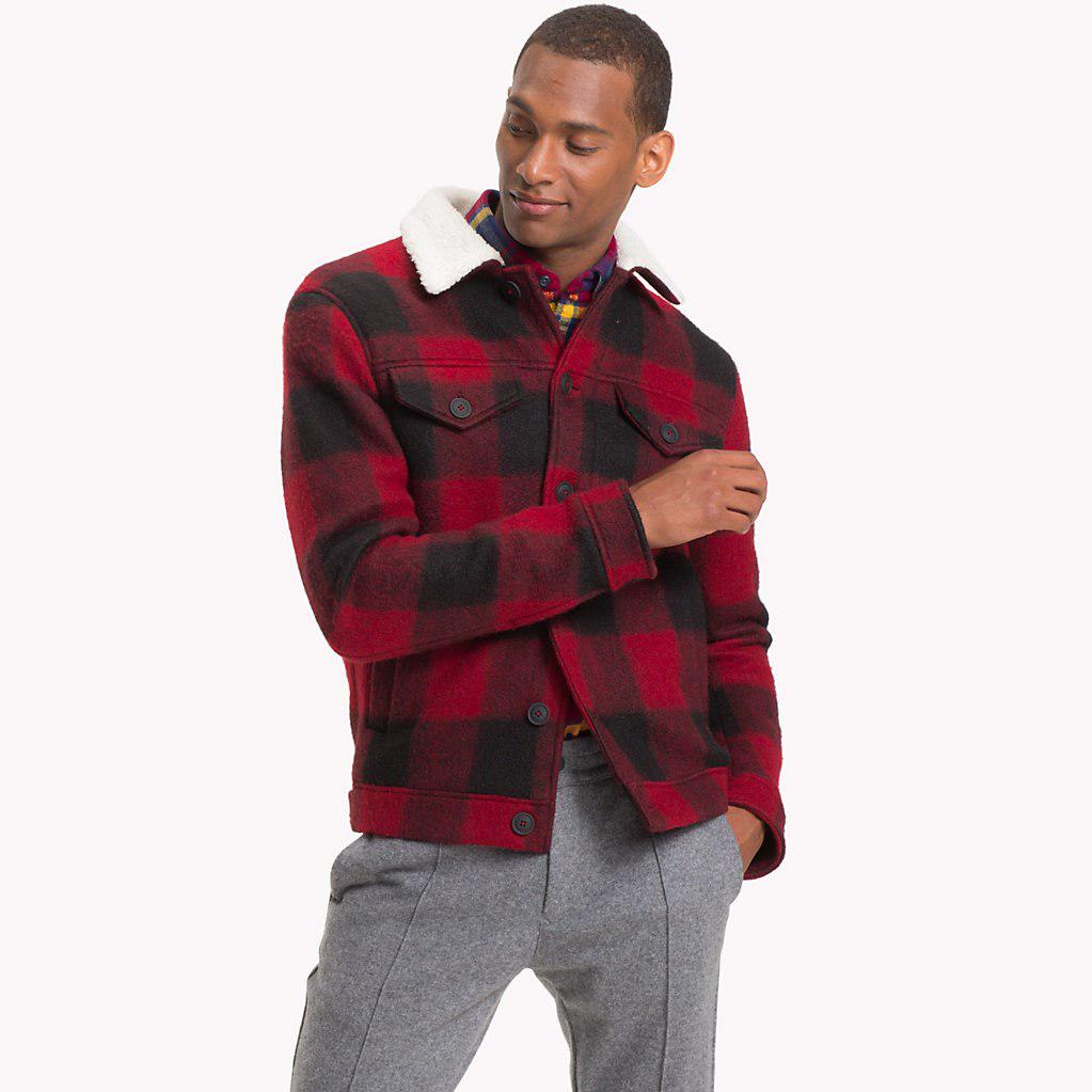 Tommy Hilfiger Wool Check Workwear Jacket in Red for Men - Lyst