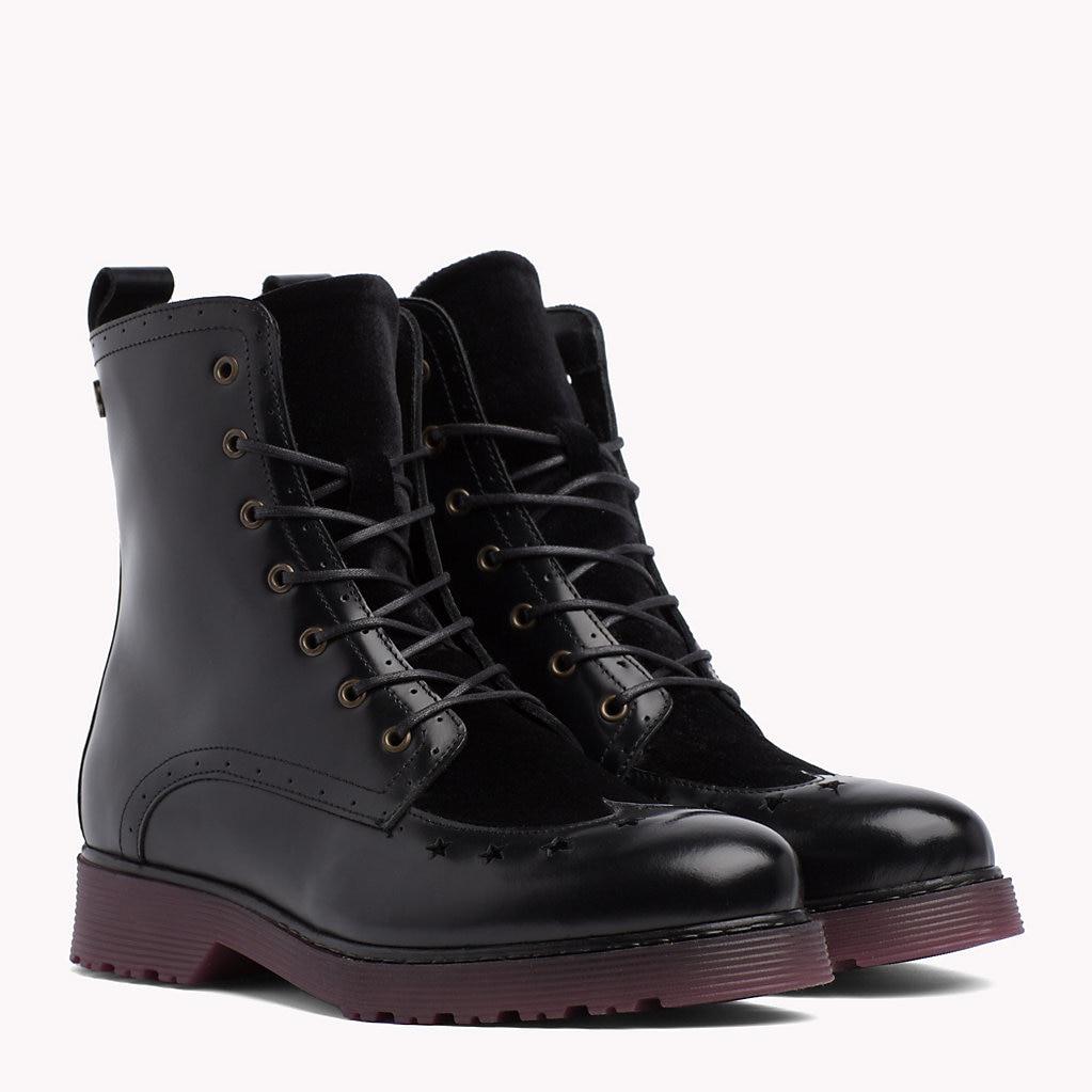 tommy hilfiger star brogue leather boots