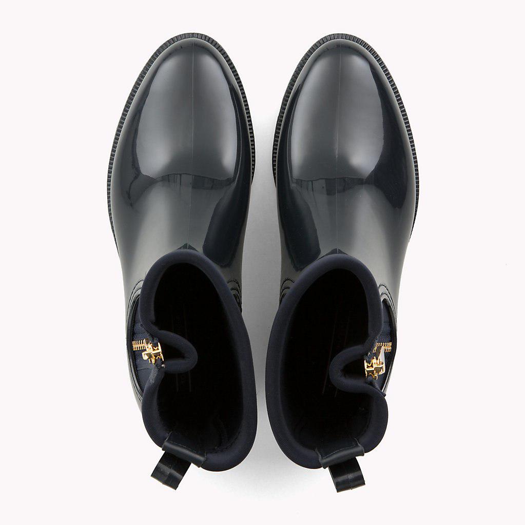 tommy hilfiger glossy ankle rain boots