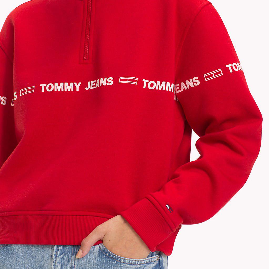 tommy jeans logo tape fleece sweatshirt