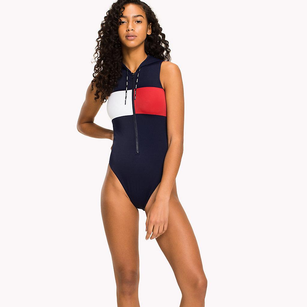 hooded one piece swimsuit