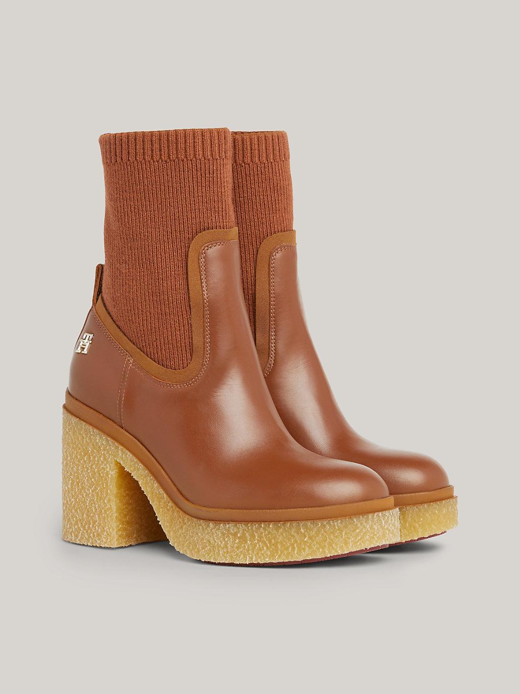 Bottes chaussettes en cuir à talon Tommy Hilfiger en coloris Marron | Lyst