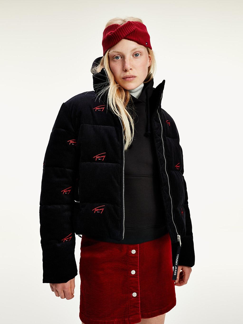 Tommy Hilfiger Relaxed Fit Puffer-Jacke aus Cord in Schwarz | Lyst DE