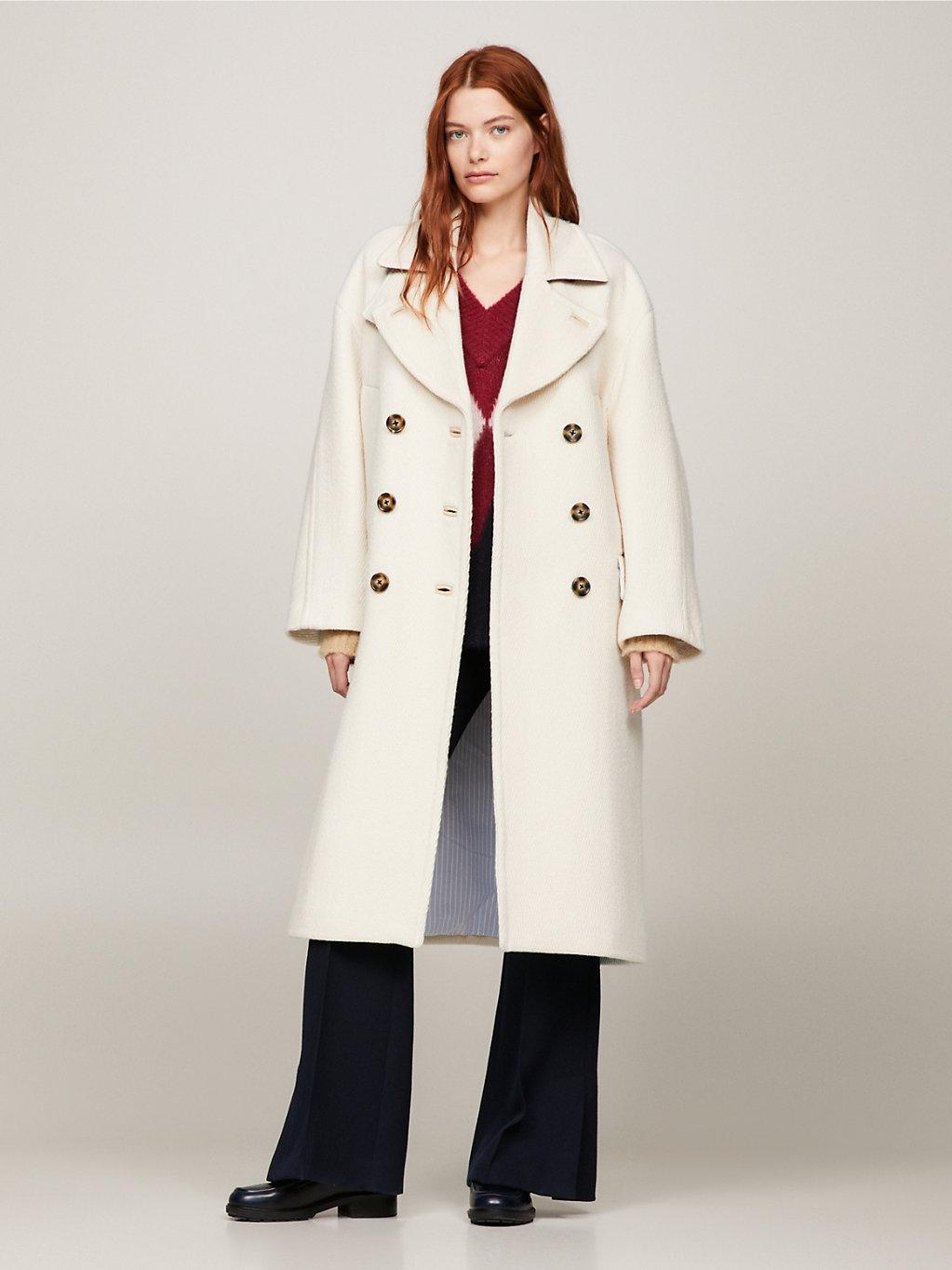 Tommy Hilfiger Long Double Breasted Oversized Peacoat in Natural | Lyst UK