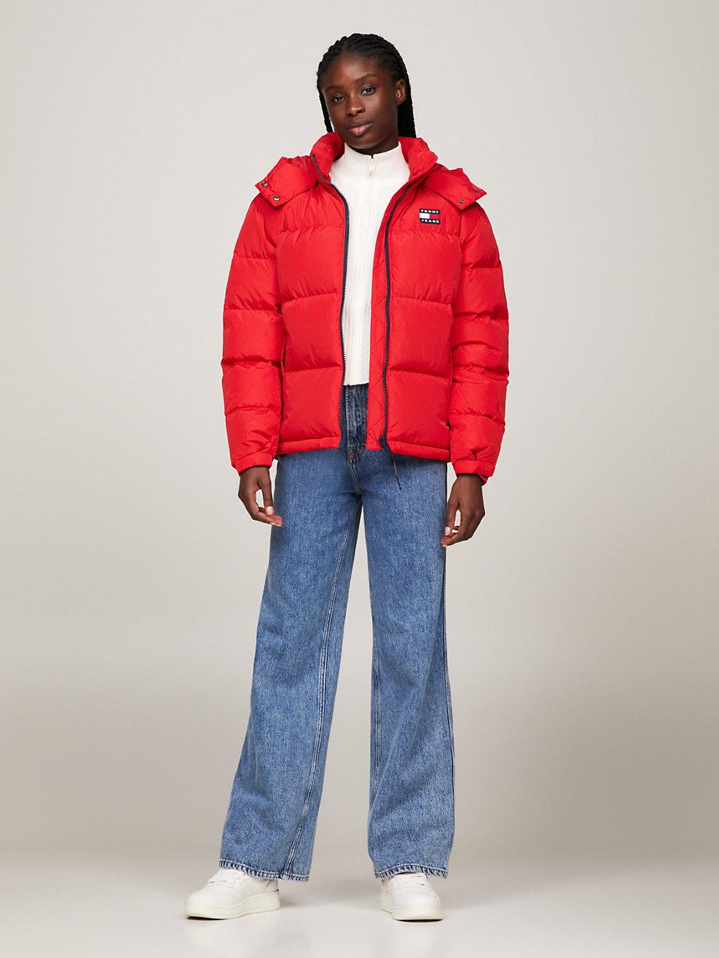 Red tommy hilfiger puffer jacket deals