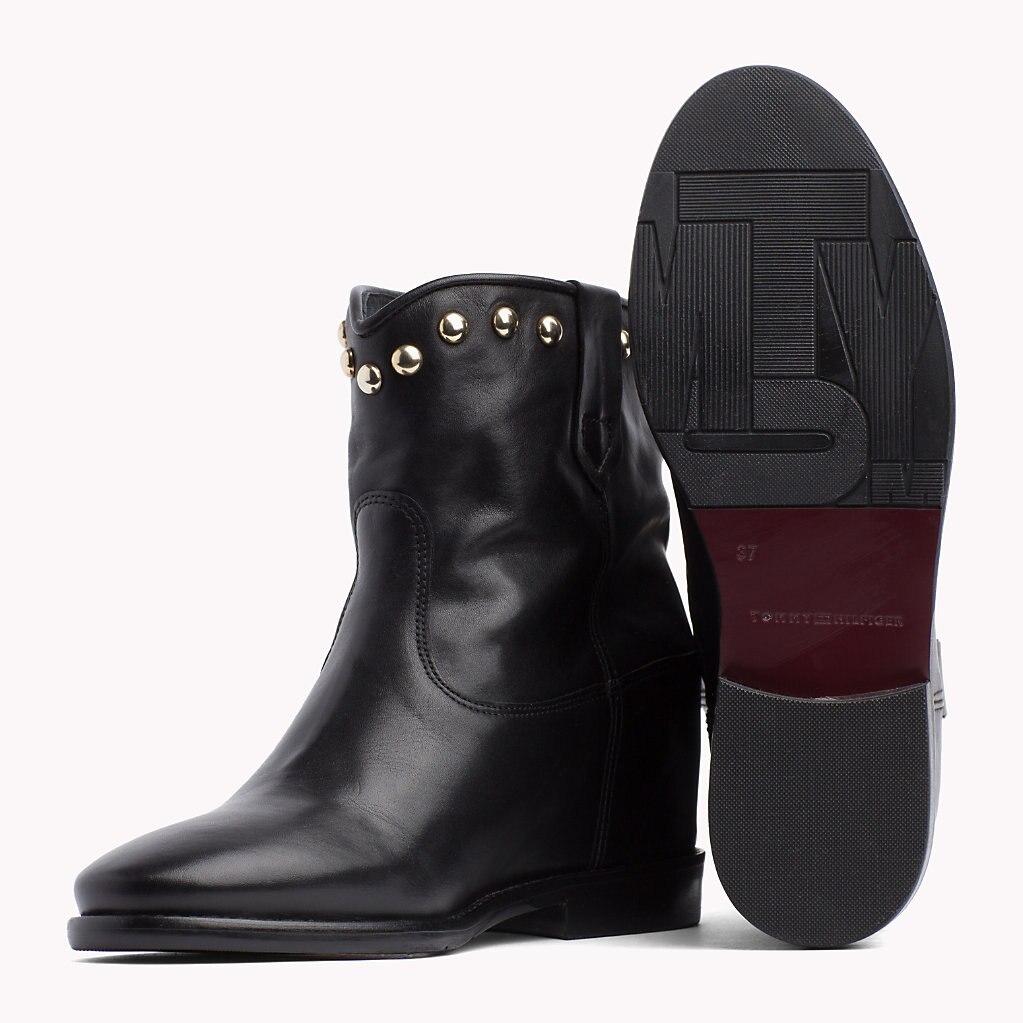 Tommy Hilfiger Studded Leather Ankle Booties in Black - Lyst