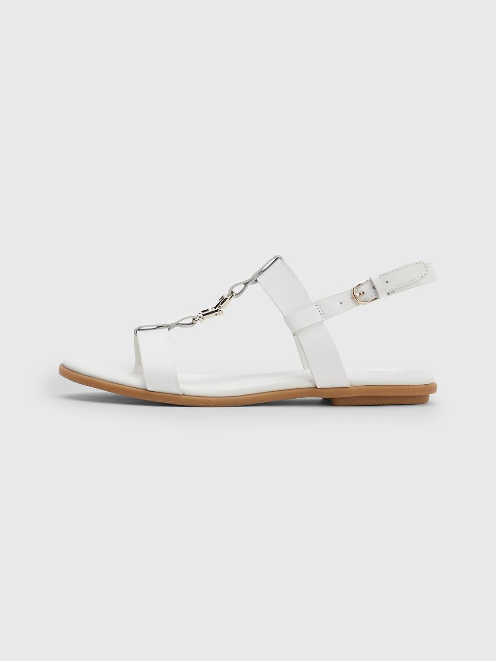 Tommy Hilfiger Th Monogram Leather Flat Slingback Sandals in White