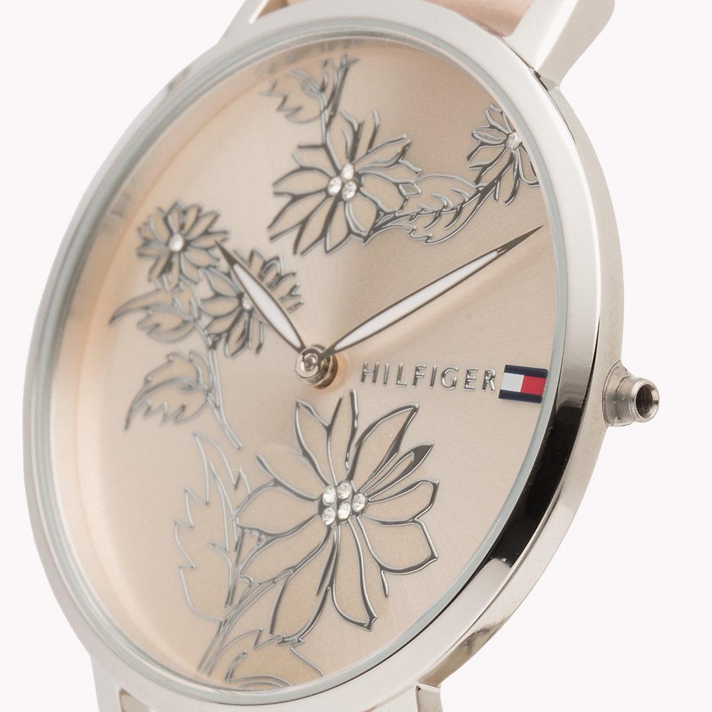 Tommy Hilfiger Leather Stainless Steel Gem Flower Watch in Pink - Lyst