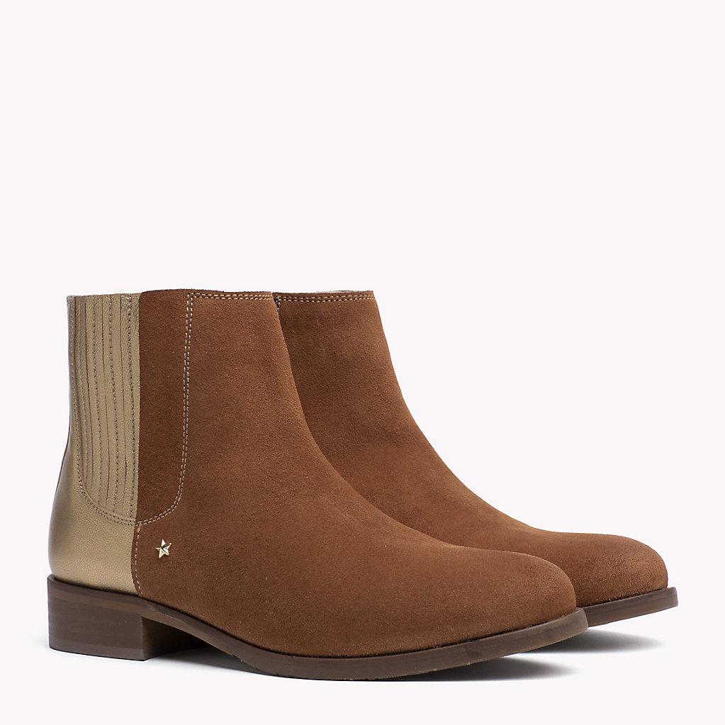 tommy hilfiger metallic heeled chelsea boot