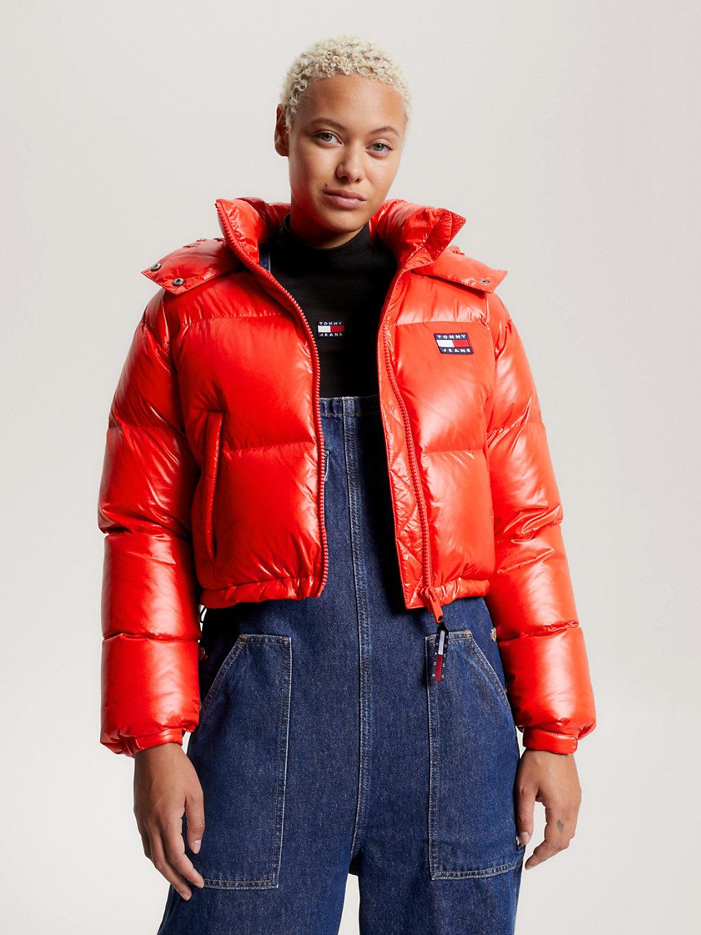 red tommy hilfiger bubble coat
